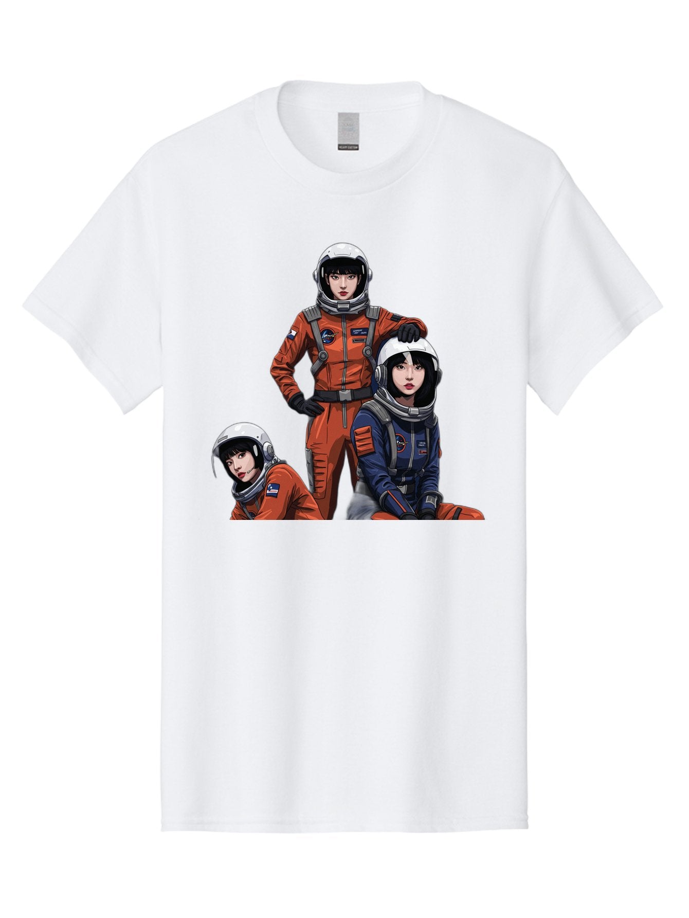 Three-Astronauts Men'S Graphic Tee, 100% Cotton, Comfortable Casual Summer Wear, Machine Washable, Astronauts In Space Suits, Orange And Blue Jumpsuits, Space Mission, Helmet And Gloves, Futuristic Design, Team Of Explorers, Space Travel Bac511 15