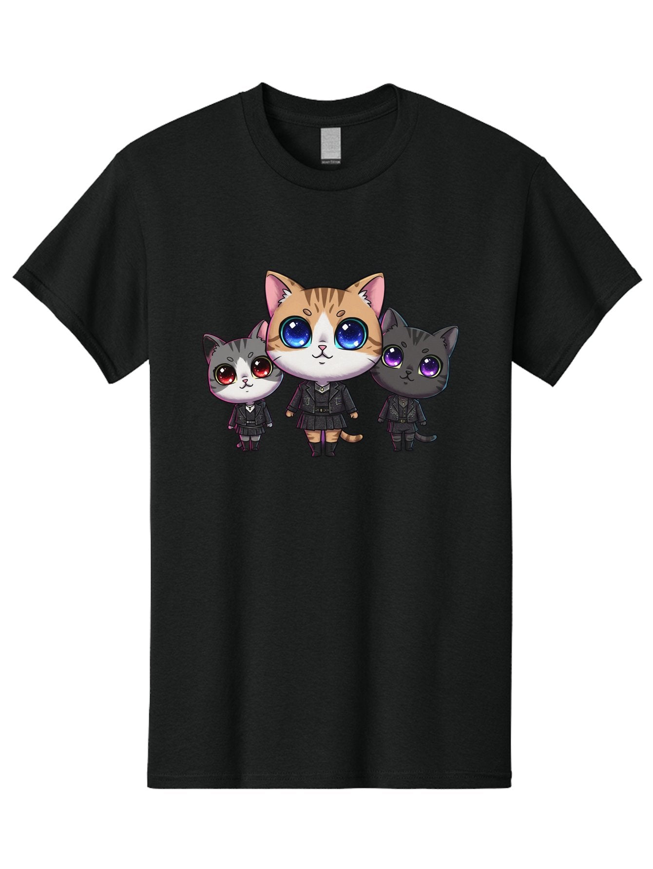 Three-Cats Men'S Graphic Tee, 100% Cotton, Comfortable Casual Summer Wear, Machine Washable, Cartoon Cats, Anime Style, Cute Cats, Kawaii Art, Cat Trio, Cartoon Characters, Stylized Cats, Large Eyes, Dressed Cats, Feline Friends, Digital Art, Bac513 11