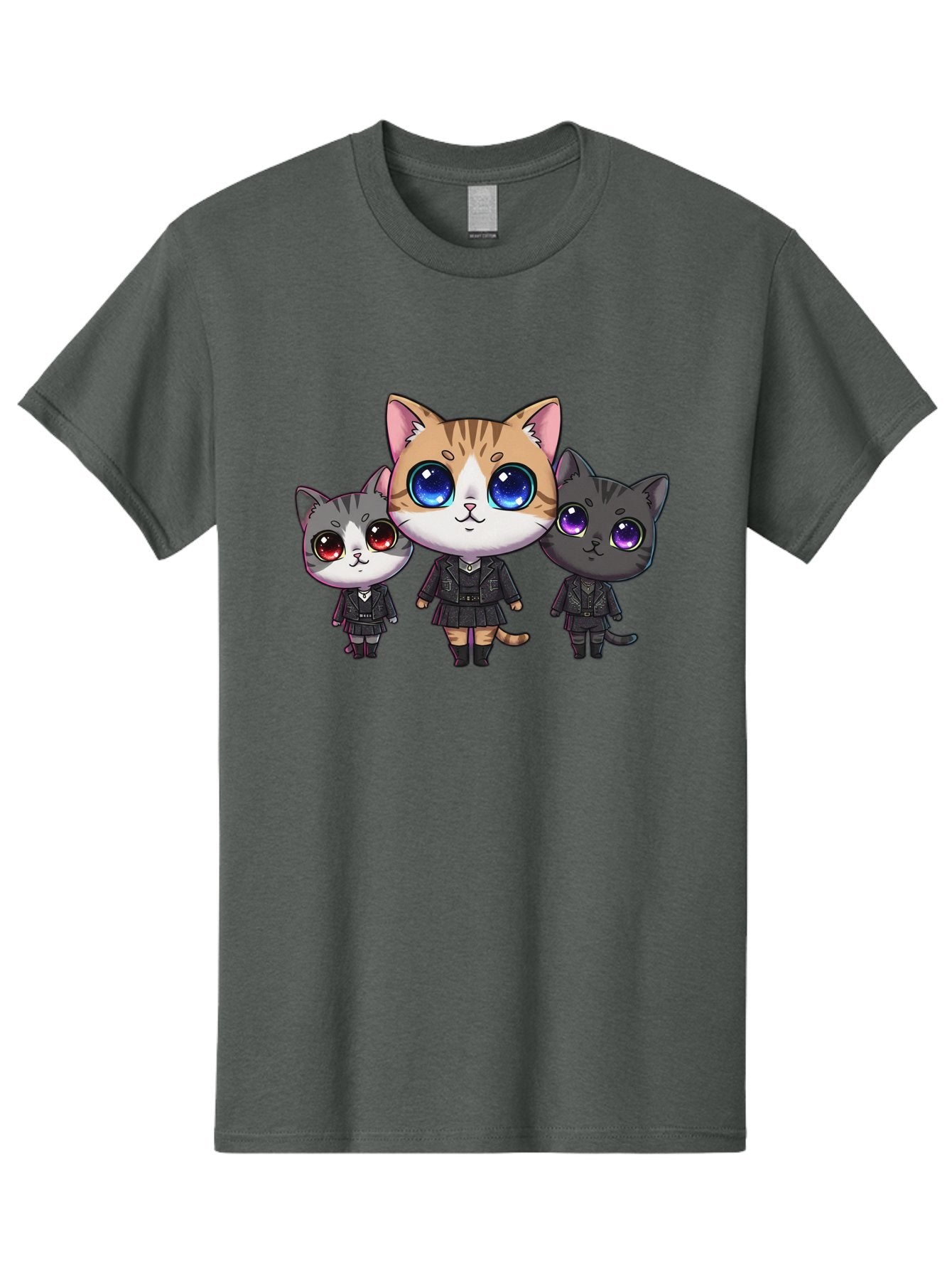 Three-Cats Men'S Graphic Tee, 100% Cotton, Comfortable Casual Summer Wear, Machine Washable, Cartoon Cats, Anime Style, Cute Cats, Kawaii Art, Cat Trio, Cartoon Characters, Stylized Cats, Large Eyes, Dressed Cats, Feline Friends, Digital Art, Bac513 5