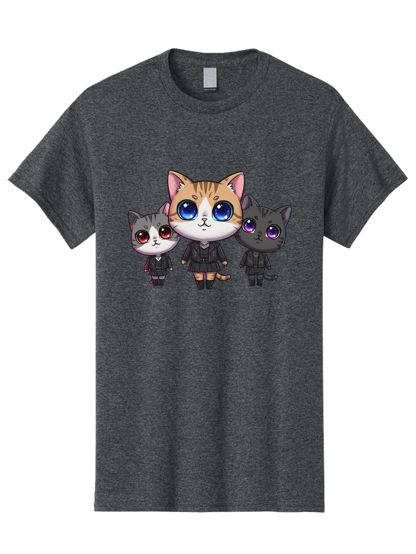 Three-Cats Men'S Graphic Tee, 100% Cotton, Comfortable Casual Summer Wear, Machine Washable, Cartoon Cats, Anime Style, Cute Cats, Kawaii Art, Cat Trio, Cartoon Characters, Stylized Cats, Large Eyes, Dressed Cats, Feline Friends, Digital Art, Bac513 8