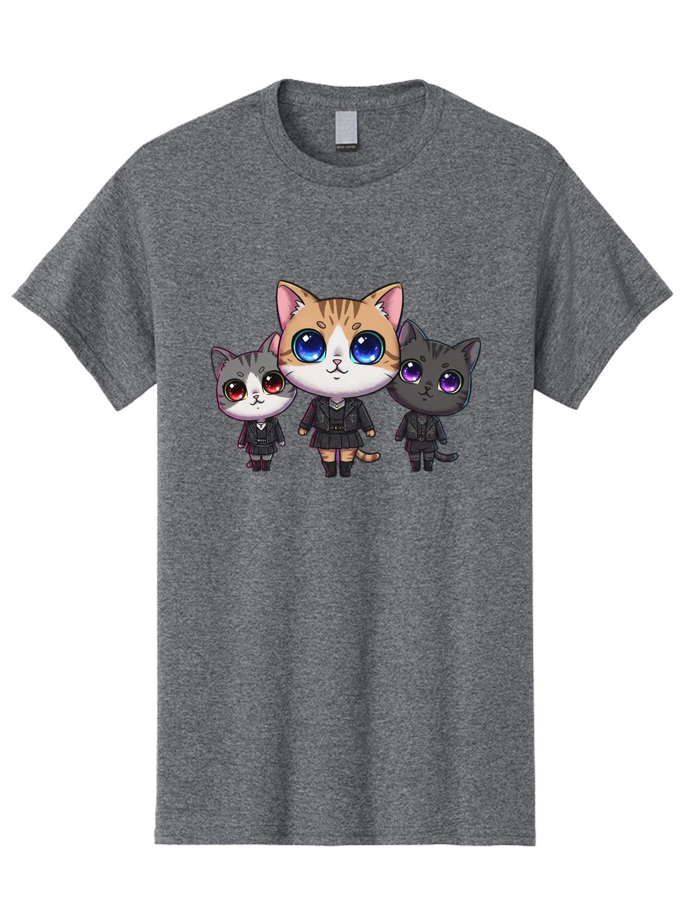 Three-Cats Men'S Graphic Tee, 100% Cotton, Comfortable Casual Summer Wear, Machine Washable, Cartoon Cats, Anime Style, Cute Cats, Kawaii Art, Cat Trio, Cartoon Characters, Stylized Cats, Large Eyes, Dressed Cats, Feline Friends, Digital Art, Bac513 4