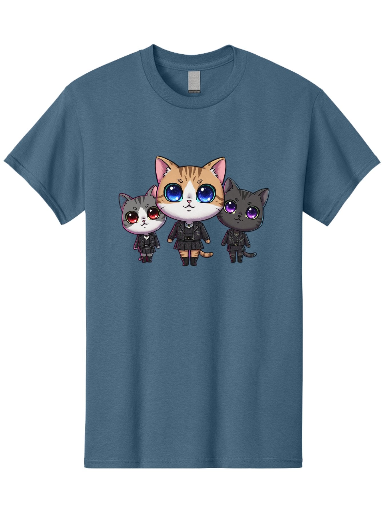 Three-Cats Men'S Graphic Tee, 100% Cotton, Comfortable Casual Summer Wear, Machine Washable, Cartoon Cats, Anime Style, Cute Cats, Kawaii Art, Cat Trio, Cartoon Characters, Stylized Cats, Large Eyes, Dressed Cats, Feline Friends, Digital Art, Bac513 7