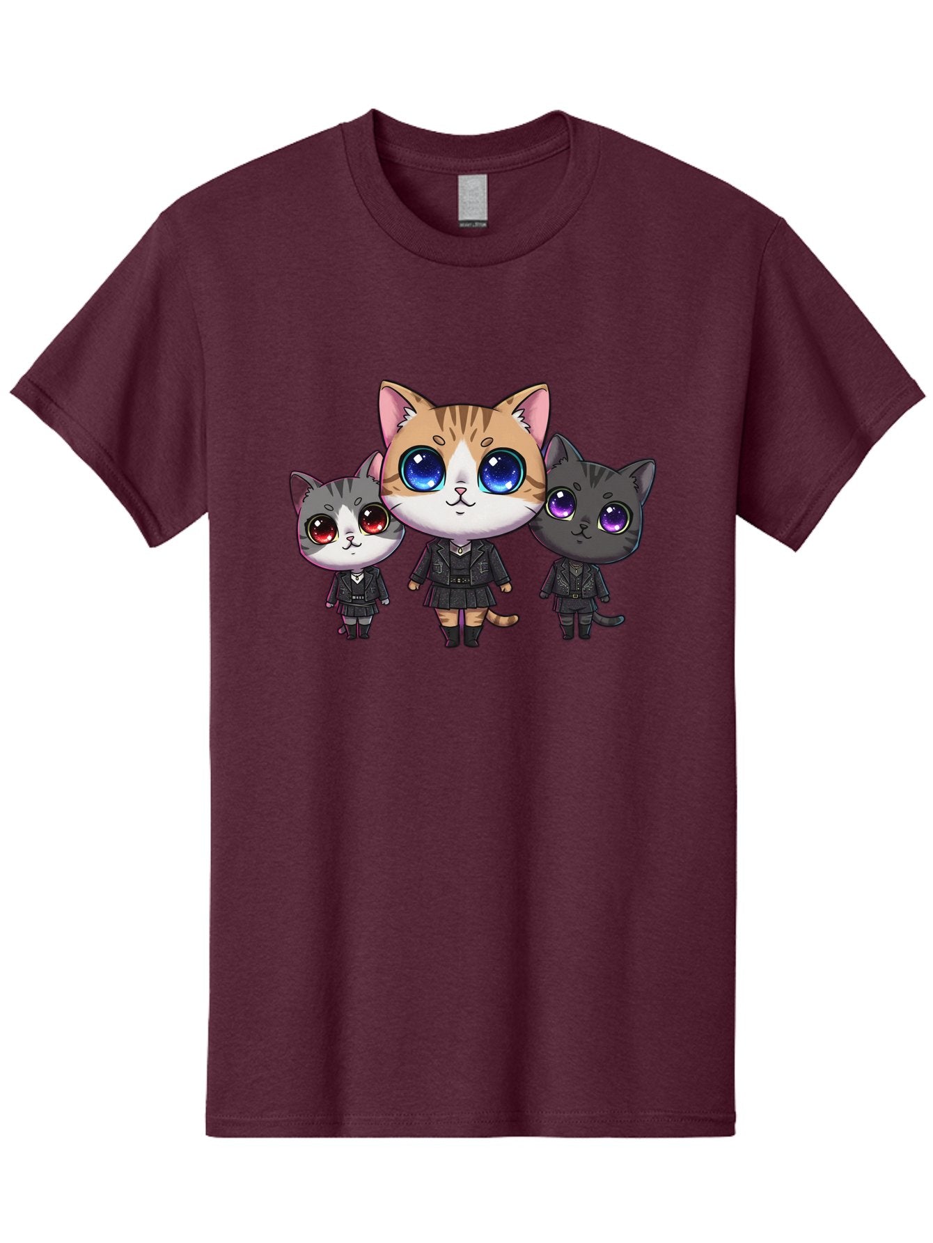 Three-Cats Men'S Graphic Tee, 100% Cotton, Comfortable Casual Summer Wear, Machine Washable, Cartoon Cats, Anime Style, Cute Cats, Kawaii Art, Cat Trio, Cartoon Characters, Stylized Cats, Large Eyes, Dressed Cats, Feline Friends, Digital Art, Bac513 14