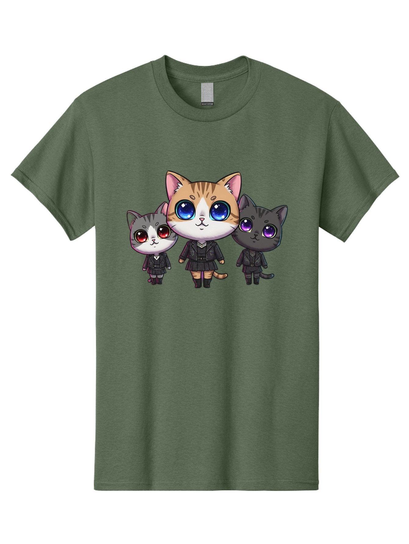 Three-Cats Men'S Graphic Tee, 100% Cotton, Comfortable Casual Summer Wear, Machine Washable, Cartoon Cats, Anime Style, Cute Cats, Kawaii Art, Cat Trio, Cartoon Characters, Stylized Cats, Large Eyes, Dressed Cats, Feline Friends, Digital Art, Bac513 10