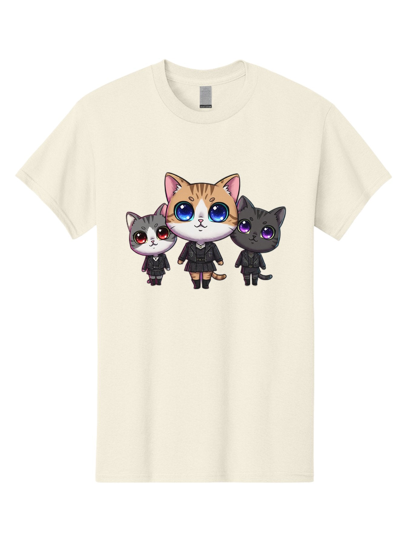 Three-Cats Men'S Graphic Tee, 100% Cotton, Comfortable Casual Summer Wear, Machine Washable, Cartoon Cats, Anime Style, Cute Cats, Kawaii Art, Cat Trio, Cartoon Characters, Stylized Cats, Large Eyes, Dressed Cats, Feline Friends, Digital Art, Bac513 13