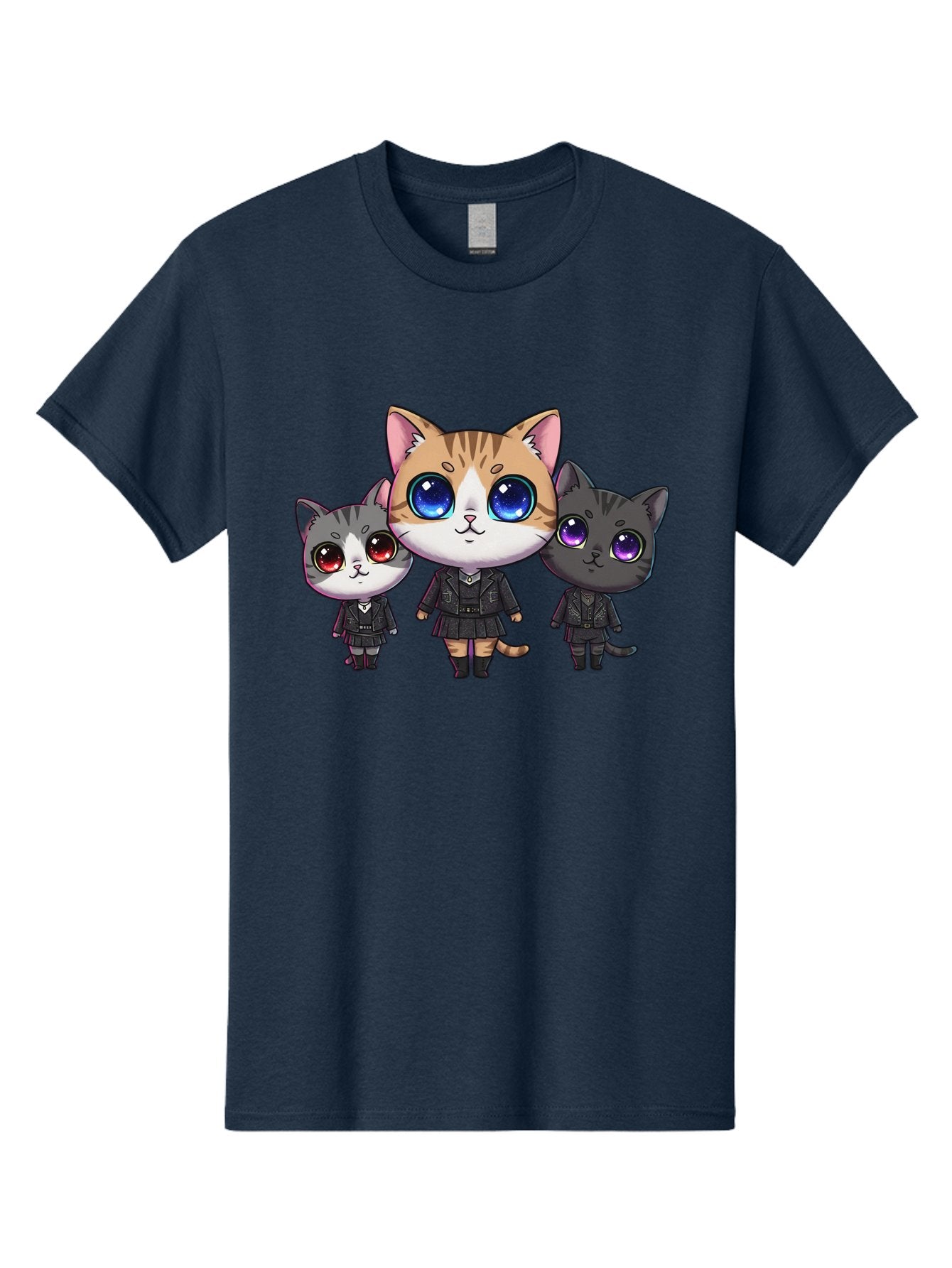 Three-Cats Men'S Graphic Tee, 100% Cotton, Comfortable Casual Summer Wear, Machine Washable, Cartoon Cats, Anime Style, Cute Cats, Kawaii Art, Cat Trio, Cartoon Characters, Stylized Cats, Large Eyes, Dressed Cats, Feline Friends, Digital Art, Bac513 12