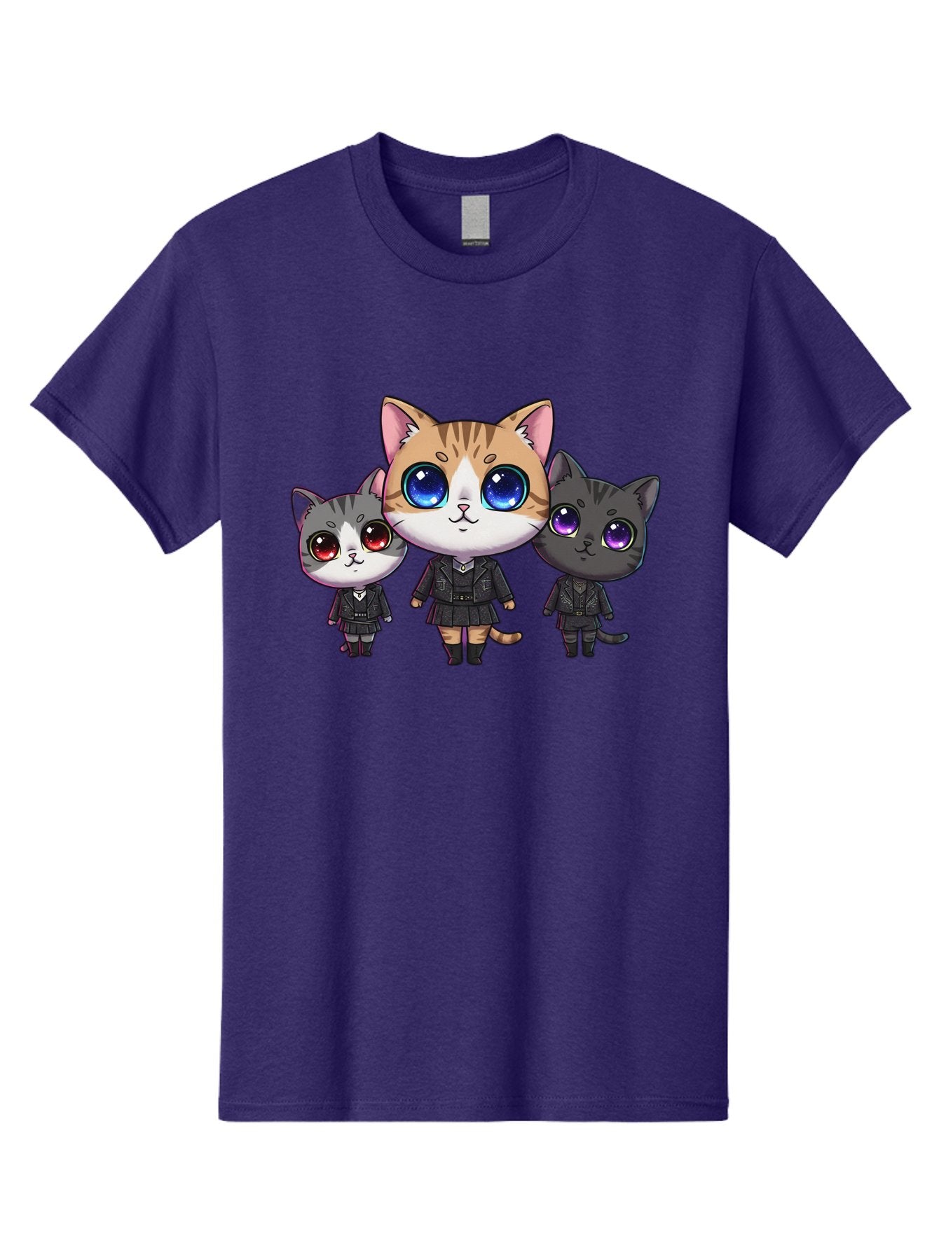Three-Cats Men'S Graphic Tee, 100% Cotton, Comfortable Casual Summer Wear, Machine Washable, Cartoon Cats, Anime Style, Cute Cats, Kawaii Art, Cat Trio, Cartoon Characters, Stylized Cats, Large Eyes, Dressed Cats, Feline Friends, Digital Art, Bac513 15