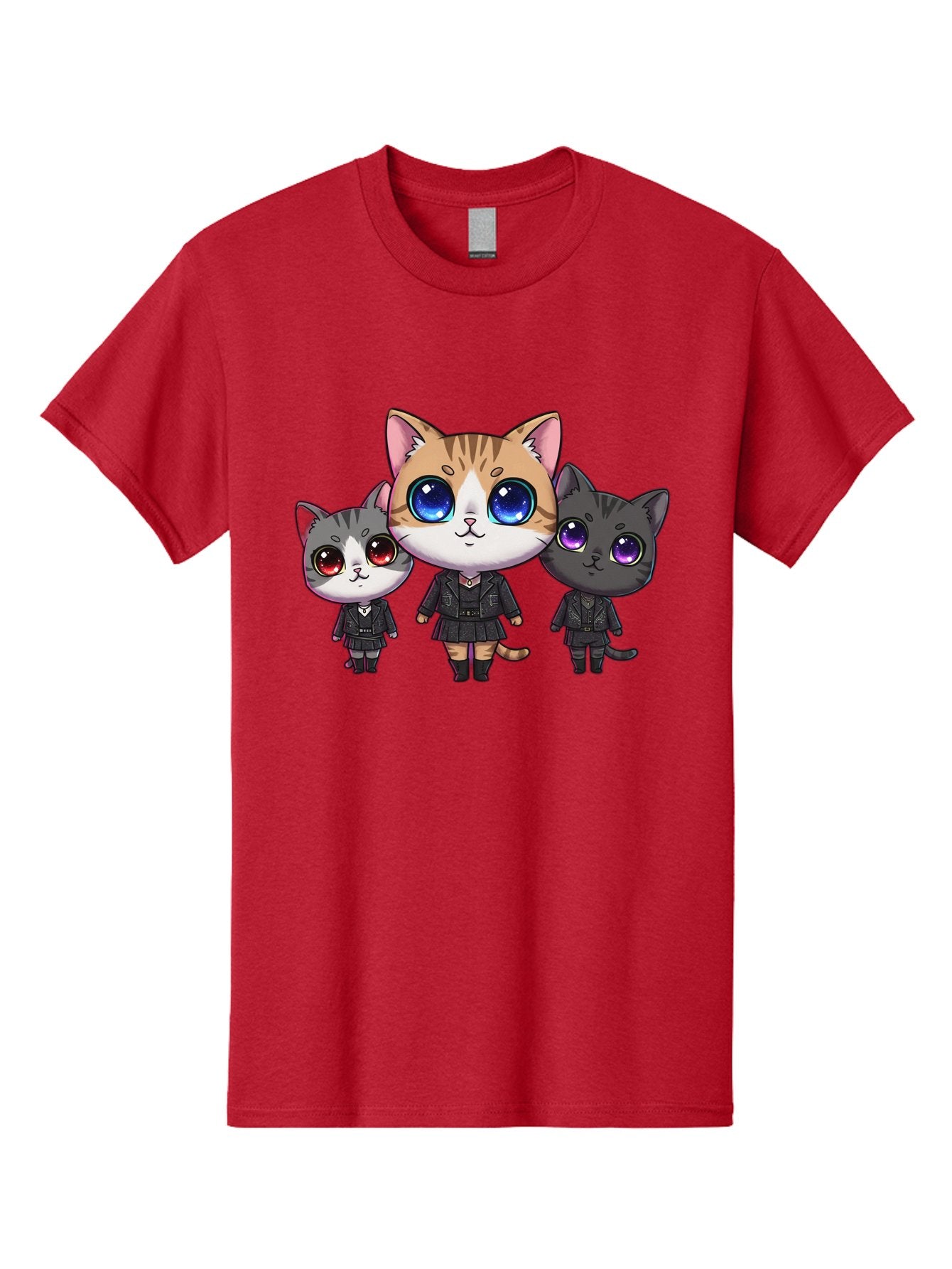 Three-Cats Men'S Graphic Tee, 100% Cotton, Comfortable Casual Summer Wear, Machine Washable, Cartoon Cats, Anime Style, Cute Cats, Kawaii Art, Cat Trio, Cartoon Characters, Stylized Cats, Large Eyes, Dressed Cats, Feline Friends, Digital Art, Bac513 9