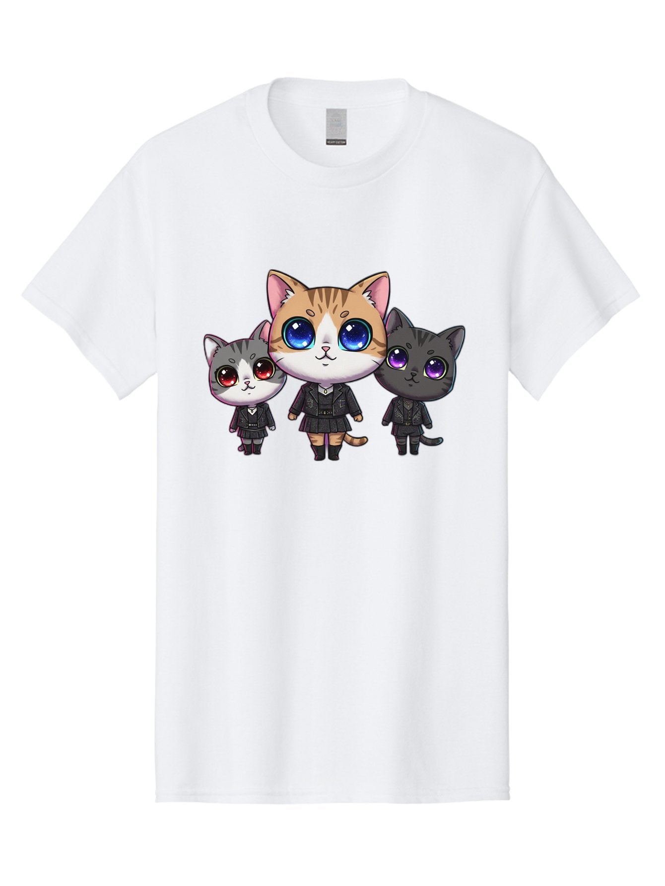 Three-Cats Men'S Graphic Tee, 100% Cotton, Comfortable Casual Summer Wear, Machine Washable, Cartoon Cats, Anime Style, Cute Cats, Kawaii Art, Cat Trio, Cartoon Characters, Stylized Cats, Large Eyes, Dressed Cats, Feline Friends, Digital Art, Bac513 6