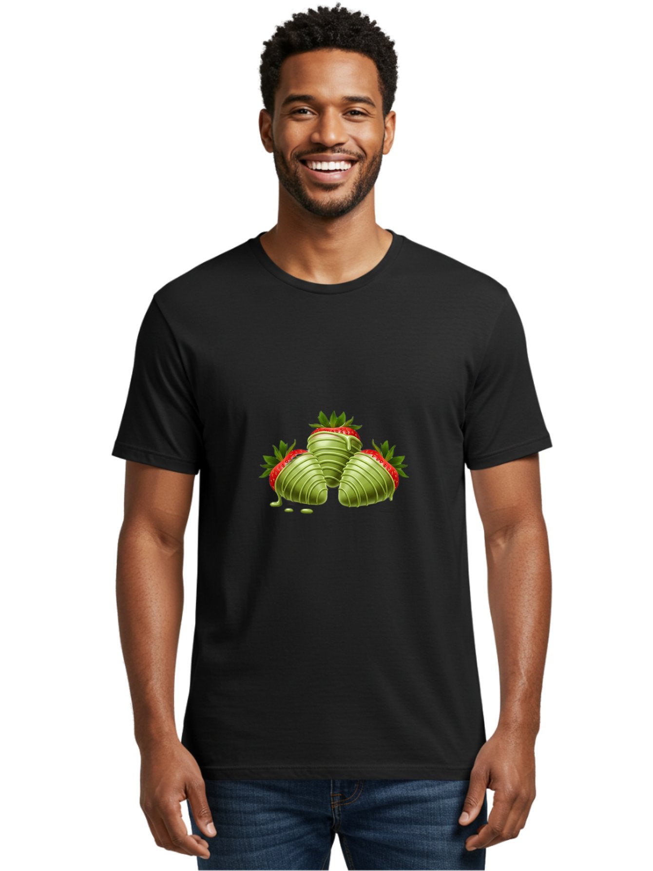 Three-Chocolate-Dipped-Strawberries Men'S Graphic Tee, 100% Cotton, Comfortable Casual Summer Wear, Machine Washable, Chocolate Covered Strawberries, Strawberries Dipped In Chocolate, Dessert, Sweet Treats, Indulgent Snacks, Summer Treats, Bac514 23