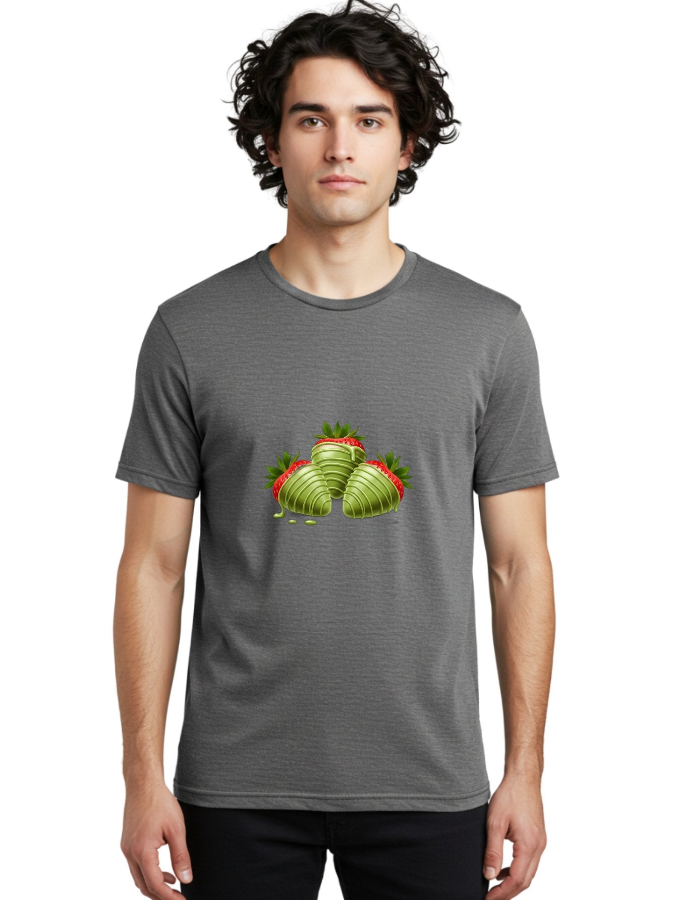 Three-Chocolate-Dipped-Strawberries Men'S Graphic Tee, 100% Cotton, Comfortable Casual Summer Wear, Machine Washable, Chocolate Covered Strawberries, Strawberries Dipped In Chocolate, Dessert, Sweet Treats, Indulgent Snacks, Summer Treats, Bac514 29
