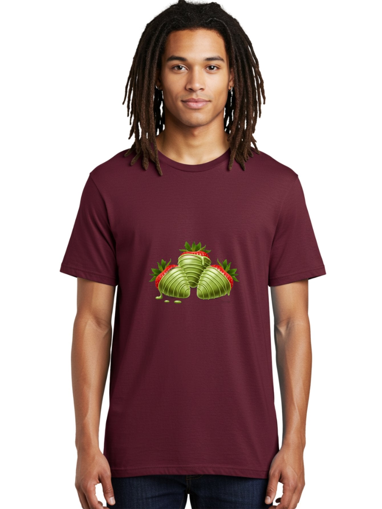 Three-Chocolate-Dipped-Strawberries Men'S Graphic Tee, 100% Cotton, Comfortable Casual Summer Wear, Machine Washable, Chocolate Covered Strawberries, Strawberries Dipped In Chocolate, Dessert, Sweet Treats, Indulgent Snacks, Summer Treats, Bac514 22