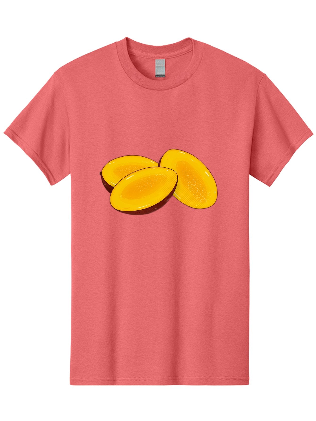 Three-Mango-Slices Men'S Graphic Tee, 100% Cotton, Comfortable Casual Summer Wear, Machine Washable, Mango Slices, Tropical Fruit, Yellow Fruit, Fruit Illustration, Sliced Mango, Healthy Snack, Vibrant Yellow, Fresh Fruit Bac517