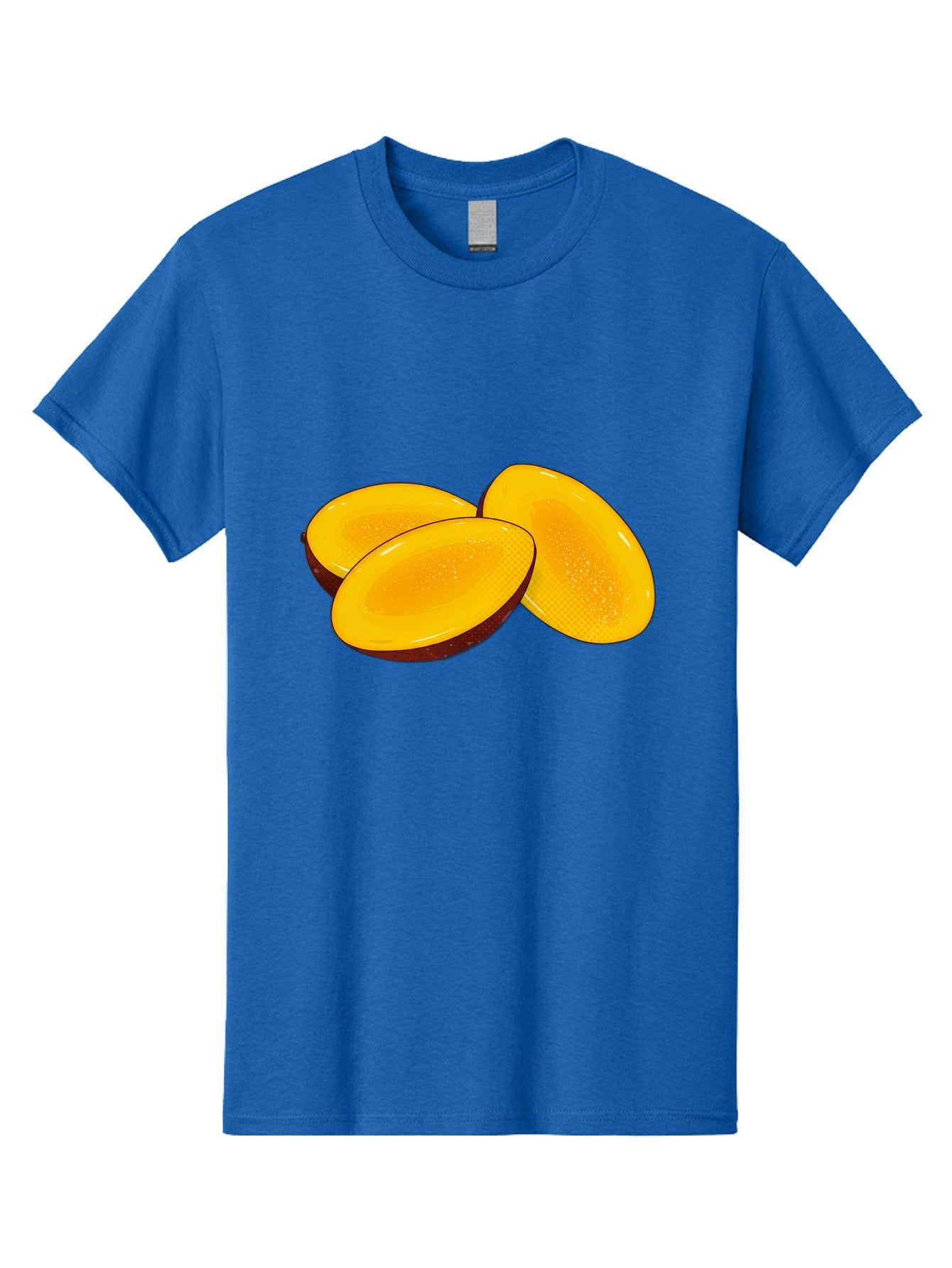 Three-Mango-Slices Men'S Graphic Tee, 100% Cotton, Comfortable Casual Summer Wear, Machine Washable, Mango Slices, Tropical Fruit, Yellow Fruit, Fruit Illustration, Sliced Mango, Healthy Snack, Vibrant Yellow, Fresh Fruit Bac517 3