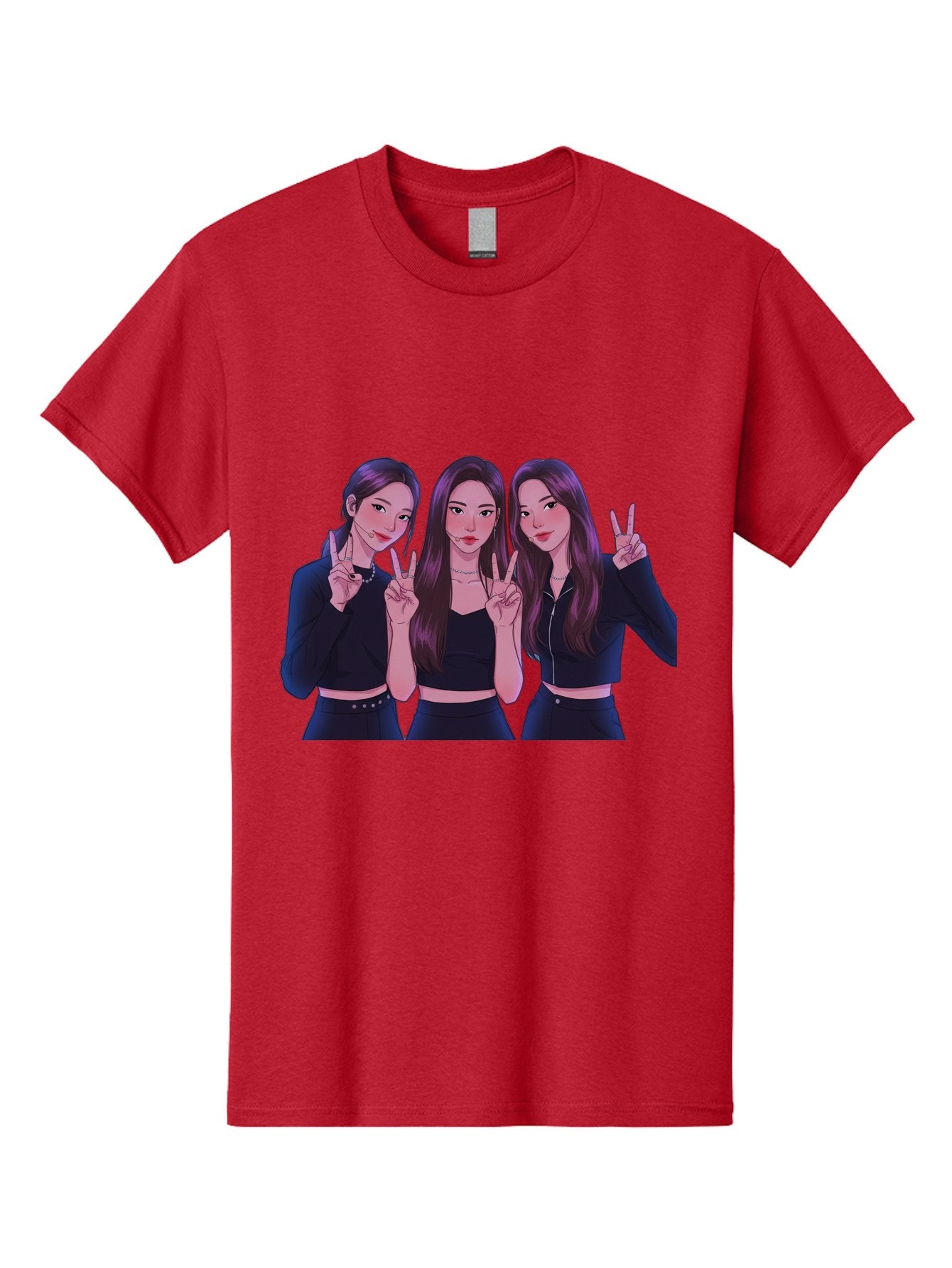Three-Women-Posing Men'S Graphic Tee, 100% Cotton, Comfortable Casual Summer Wear, Machine Washable, Cartoon Women, Peace Signs, Long Hair, Black Outfits, Girl Power, Friendship, Playful Gestures, K-Pop Style, Pop Art Bac520 10