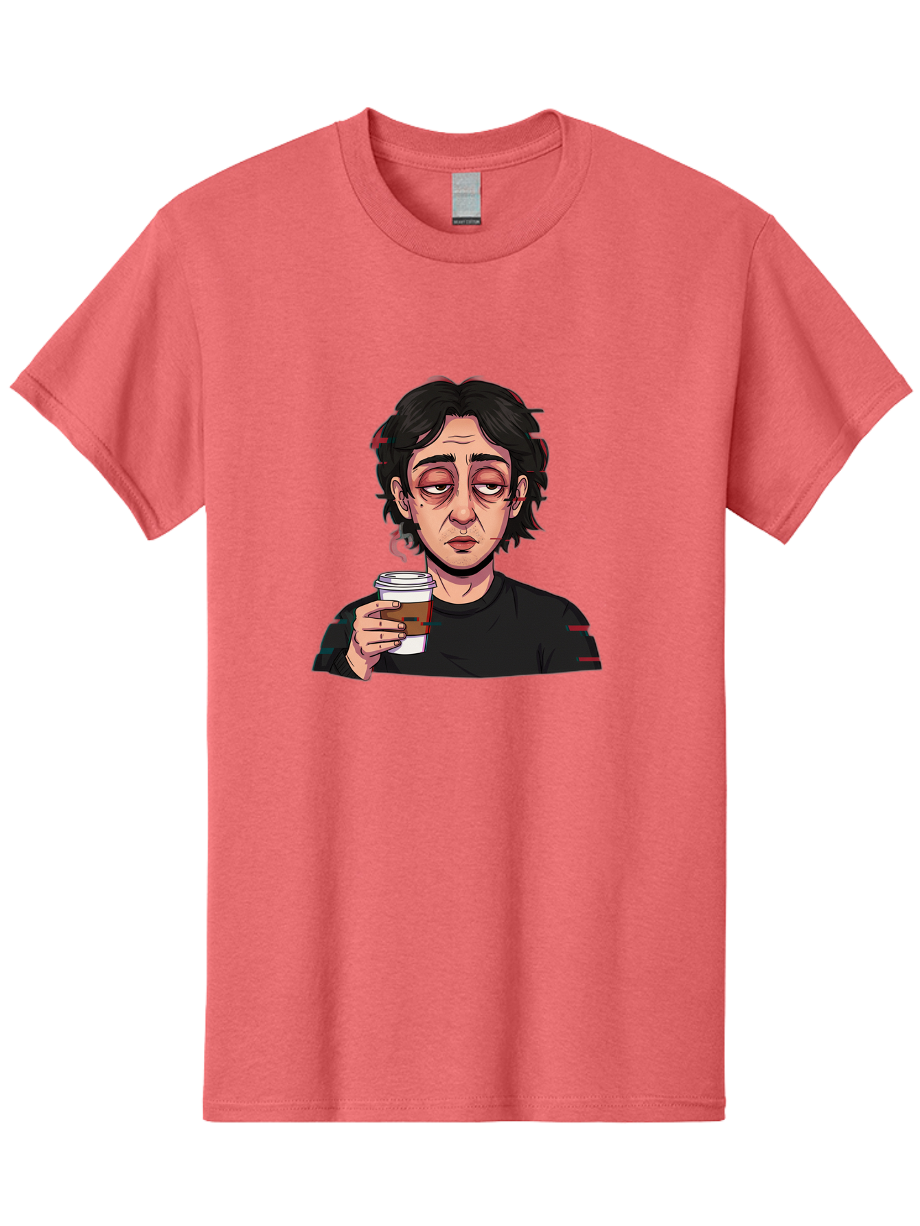 Tired-Woman-With-Coffee Men'S Graphic Tee, 100% Cotton, Comfortable Casual Summer Wear, Machine Washable, Tired Person, Coffee Cup, Morning Routine, Coffee Break, Relaxed Atmosphere, Casual Wear, Sleepy Expression, Coffee Lover Bac522 8