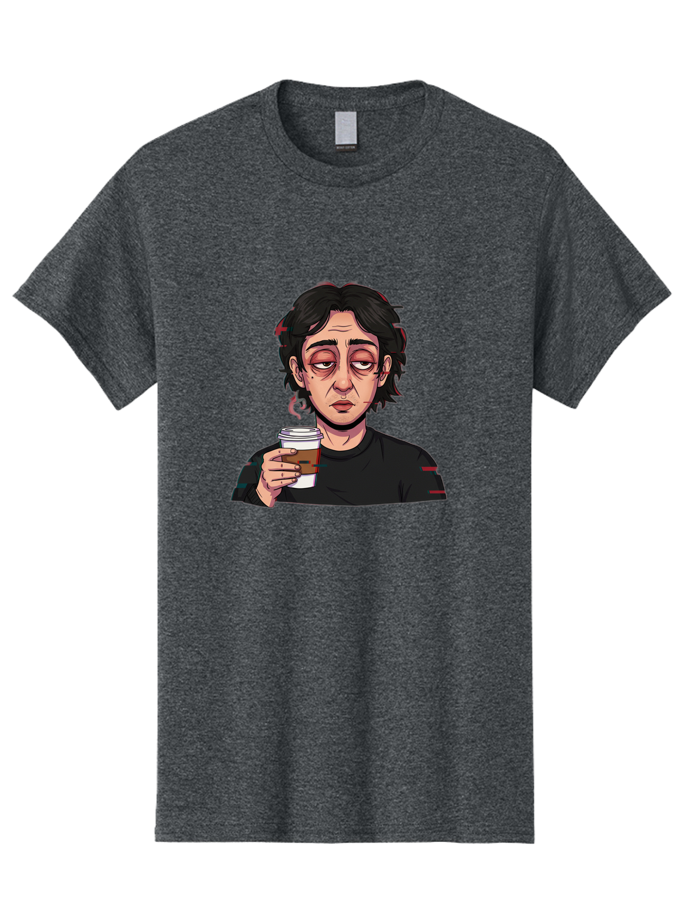 Tired-Woman-With-Coffee Men'S Graphic Tee, 100% Cotton, Comfortable Casual Summer Wear, Machine Washable, Tired Person, Coffee Cup, Morning Routine, Coffee Break, Relaxed Atmosphere, Casual Wear, Sleepy Expression, Coffee Lover Bac522 10