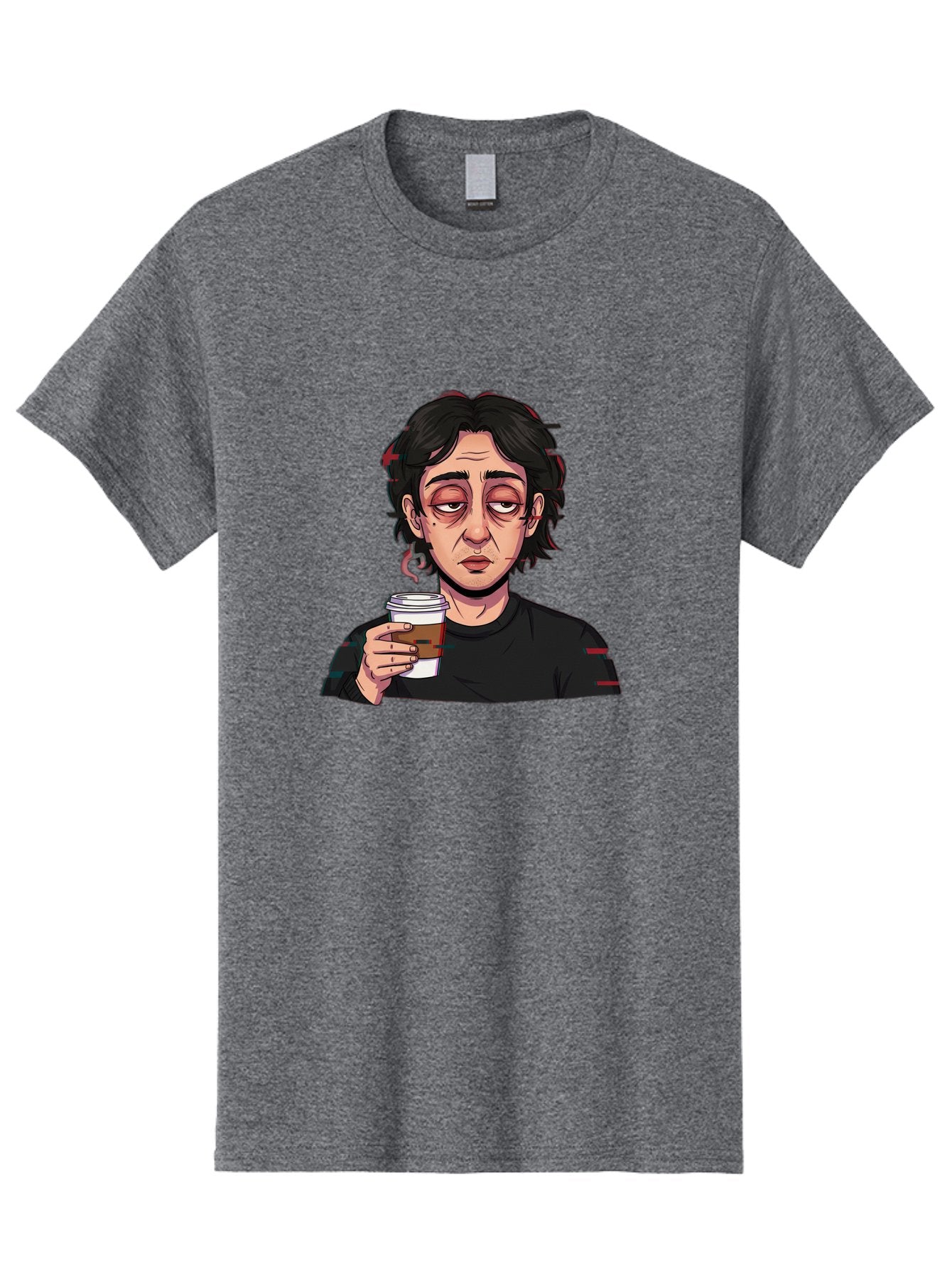 Tired-Woman-With-Coffee Men'S Graphic Tee, 100% Cotton, Comfortable Casual Summer Wear, Machine Washable, Tired Person, Coffee Cup, Morning Routine, Coffee Break, Relaxed Atmosphere, Casual Wear, Sleepy Expression, Coffee Lover Bac522 11