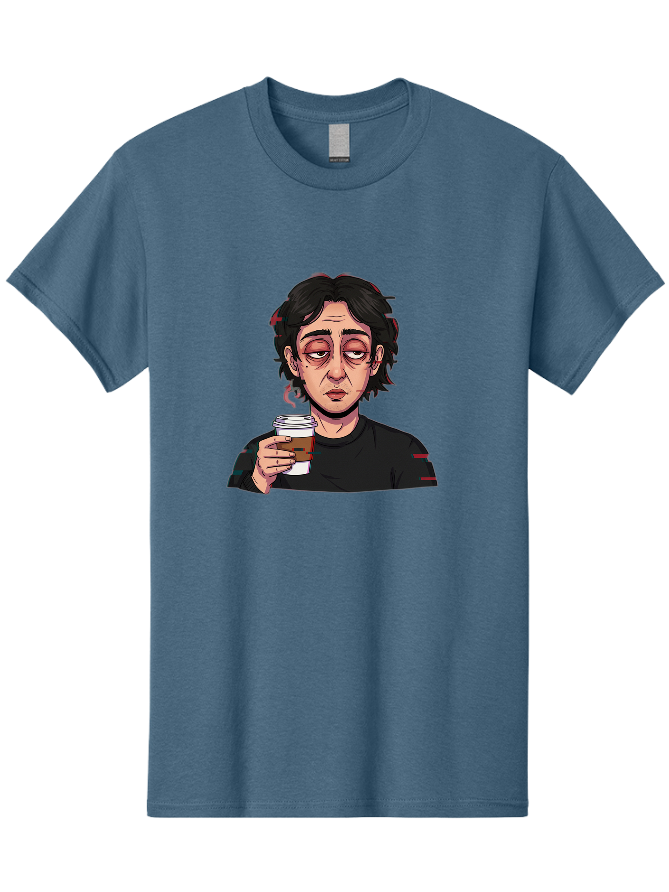 Tired-Woman-With-Coffee Men'S Graphic Tee, 100% Cotton, Comfortable Casual Summer Wear, Machine Washable, Tired Person, Coffee Cup, Morning Routine, Coffee Break, Relaxed Atmosphere, Casual Wear, Sleepy Expression, Coffee Lover Bac522 9