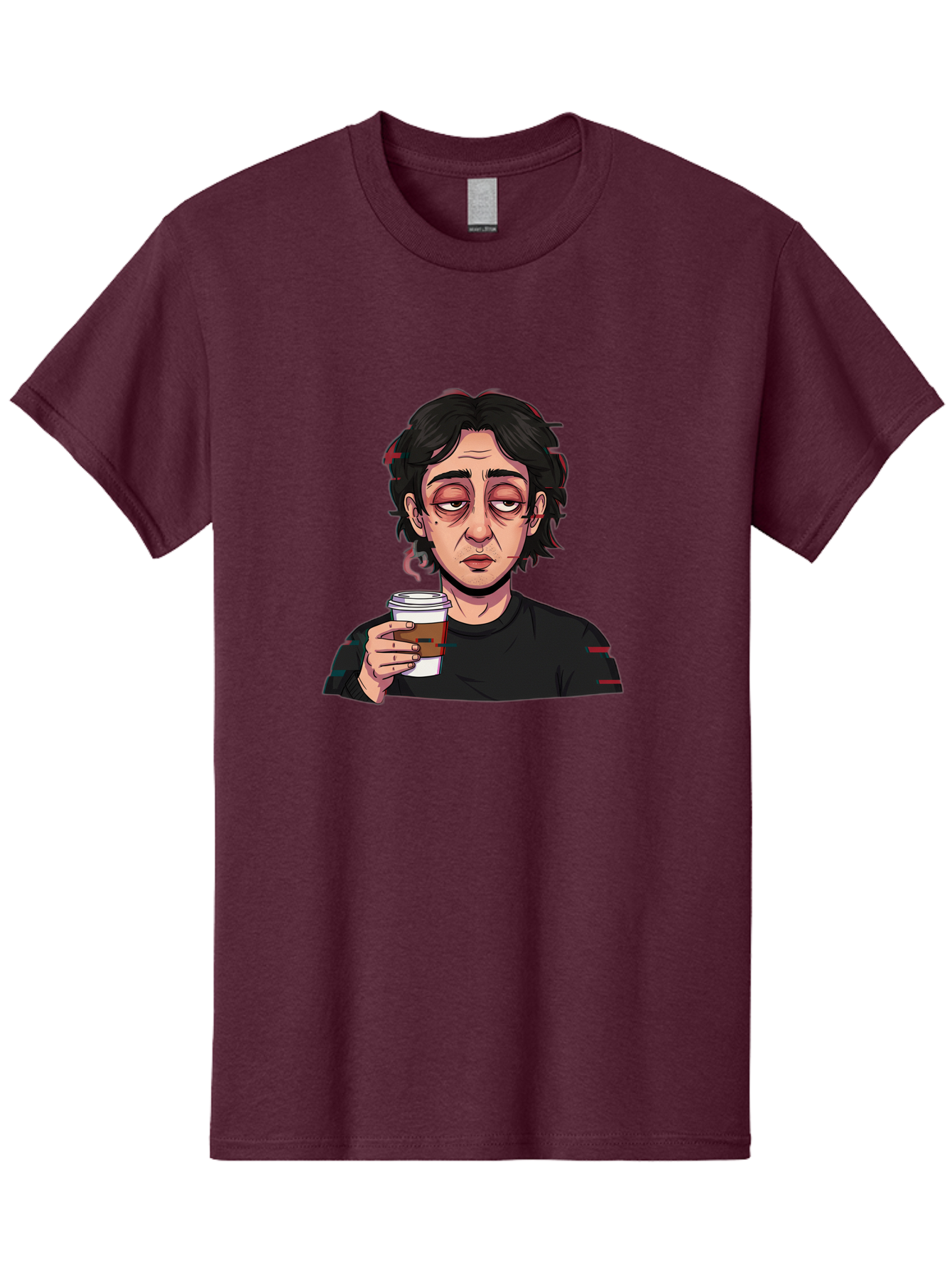 Tired-Woman-With-Coffee Men'S Graphic Tee, 100% Cotton, Comfortable Casual Summer Wear, Machine Washable, Tired Person, Coffee Cup, Morning Routine, Coffee Break, Relaxed Atmosphere, Casual Wear, Sleepy Expression, Coffee Lover Bac522 5