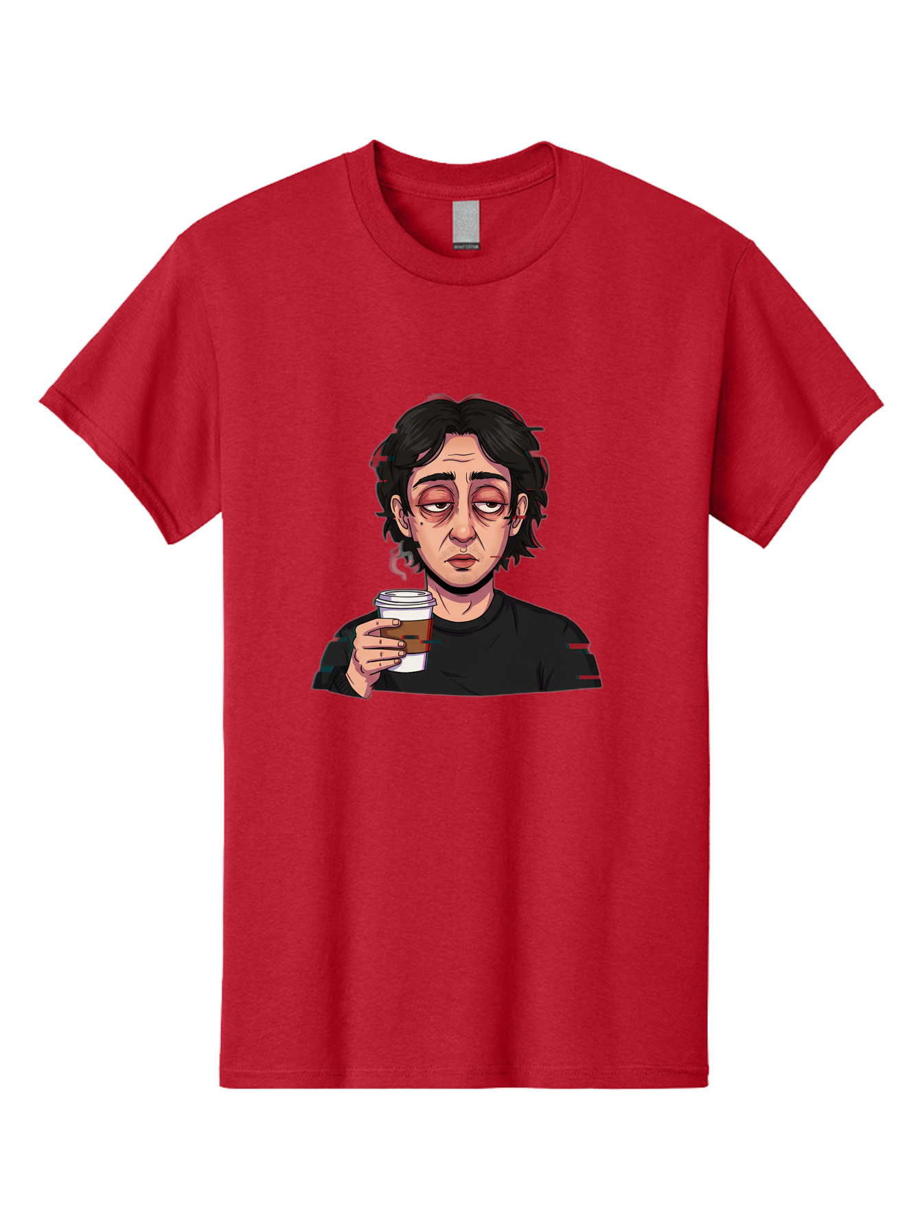 Tired-Woman-With-Coffee Men'S Graphic Tee, 100% Cotton, Comfortable Casual Summer Wear, Machine Washable, Tired Person, Coffee Cup, Morning Routine, Coffee Break, Relaxed Atmosphere, Casual Wear, Sleepy Expression, Coffee Lover Bac522 3