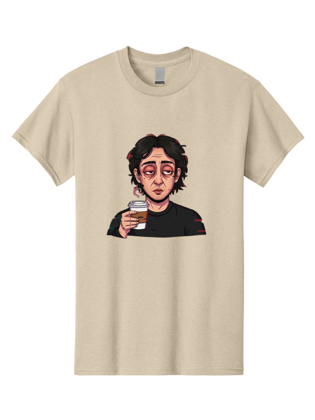 Tired-Woman-With-Coffee Men'S Graphic Tee, 100% Cotton, Comfortable Casual Summer Wear, Machine Washable, Tired Person, Coffee Cup, Morning Routine, Coffee Break, Relaxed Atmosphere, Casual Wear, Sleepy Expression, Coffee Lover Bac522 4