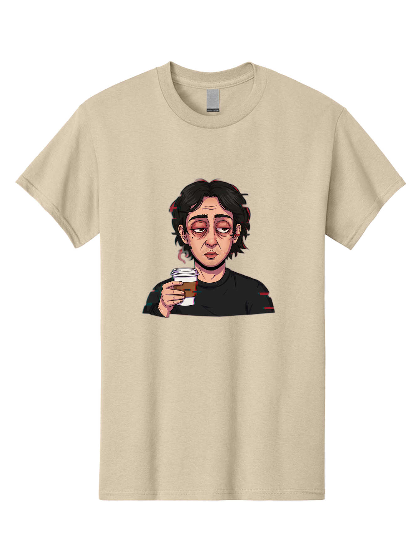 Tired-Woman-With-Coffee Men'S Graphic Tee, 100% Cotton, Comfortable Casual Summer Wear, Machine Washable, Tired Person, Coffee Cup, Morning Routine, Coffee Break, Relaxed Atmosphere, Casual Wear, Sleepy Expression, Coffee Lover Bac522 12