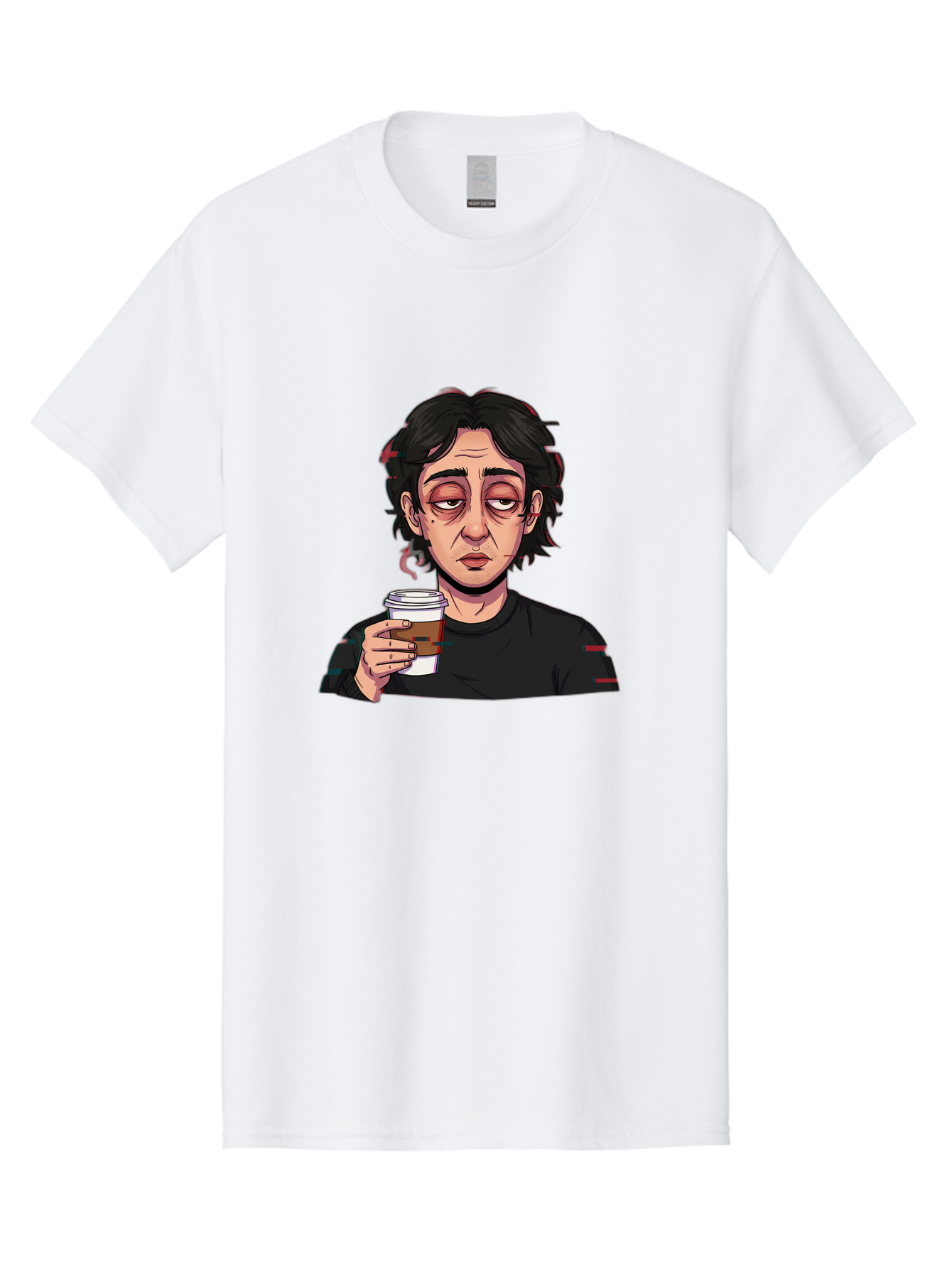 Tired-Woman-With-Coffee Men'S Graphic Tee, 100% Cotton, Comfortable Casual Summer Wear, Machine Washable, Tired Person, Coffee Cup, Morning Routine, Coffee Break, Relaxed Atmosphere, Casual Wear, Sleepy Expression, Coffee Lover Bac522 13