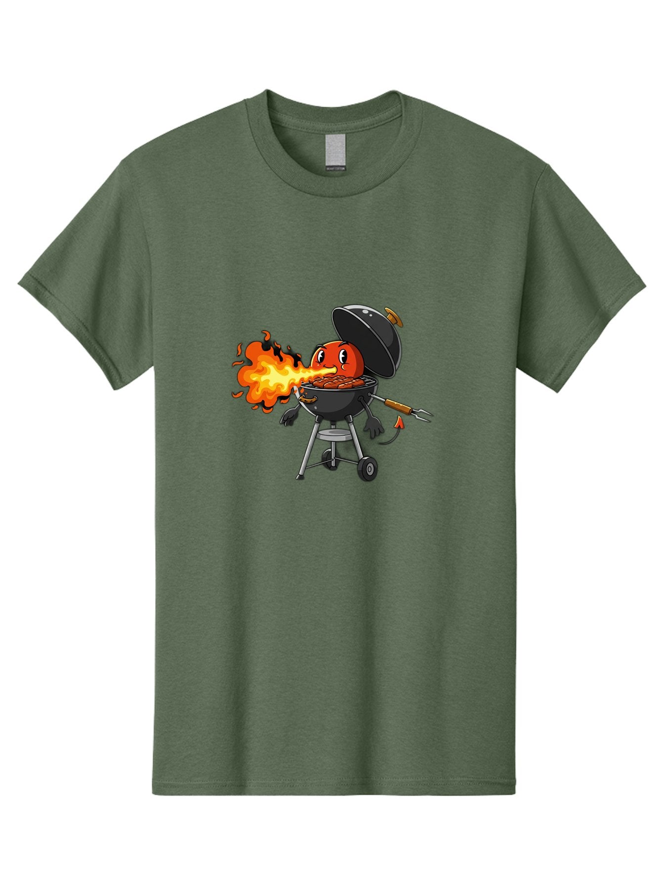 Tomato-In-Grill Men'S Graphic Tee, 100% Cotton, Comfortable Casual Summer Wear, Machine Washable, Tomato Grilling On Barbecue, Cartoon Character, Chef Illustration, Kitchen Humor, Funny Food, Barbecue Cooking, Comical Vegetable, Sizzling Hot Bac523 4