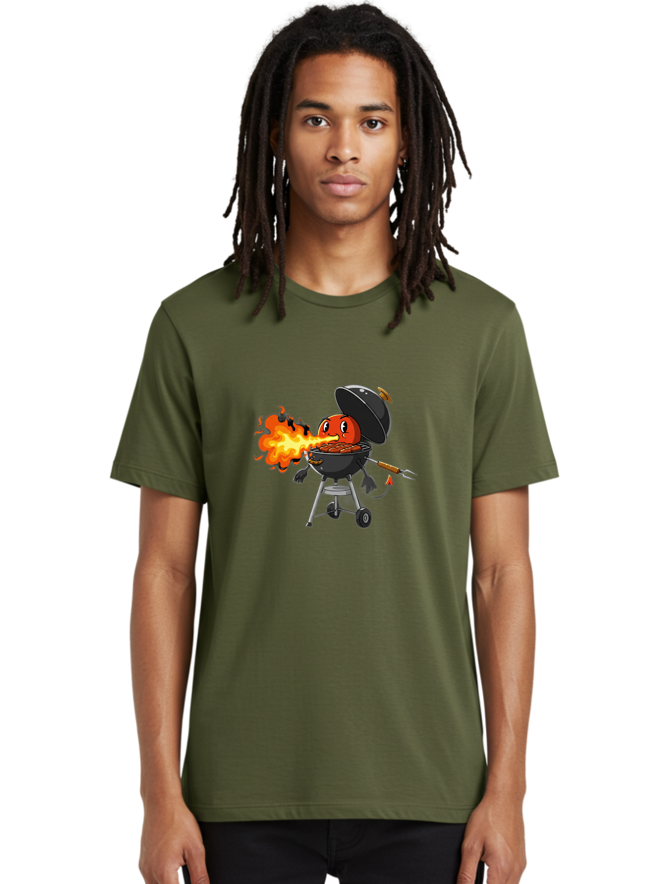 Tomato-In-Grill Men'S Graphic Tee, 100% Cotton, Comfortable Casual Summer Wear, Machine Washable, Tomato Grilling On Barbecue, Cartoon Character, Chef Illustration, Kitchen Humor, Funny Food, Barbecue Cooking, Comical Vegetable, Sizzling Hot Bac523 27