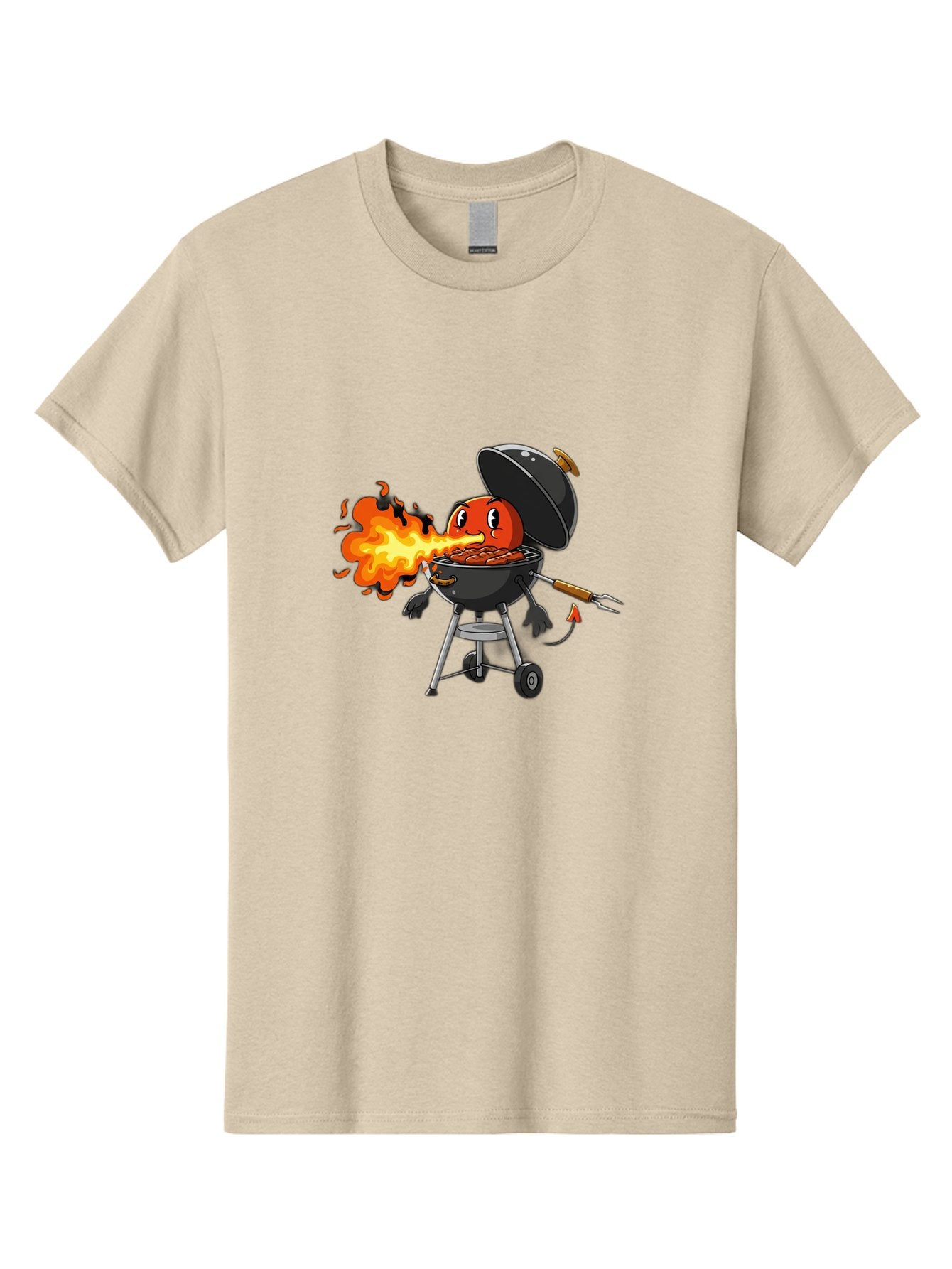 Tomato-In-Grill Men'S Graphic Tee, 100% Cotton, Comfortable Casual Summer Wear, Machine Washable, Tomato Grilling On Barbecue, Cartoon Character, Chef Illustration, Kitchen Humor, Funny Food, Barbecue Cooking, Comical Vegetable, Sizzling Hot Bac523