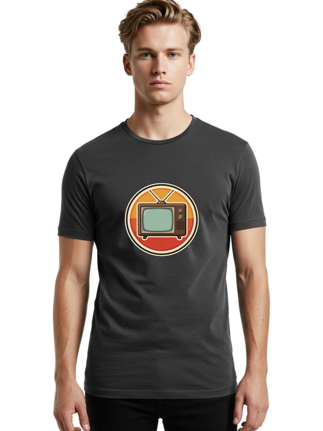 Tv-Icon Men'S Graphic Tee, 100% Cotton, Comfortable Casual Summer Wear, Machine Washable, Retro Television, Old Tv Set, Vintage Electronics, Classic Entertainment, Vintage Tech, Retro Gadgets, Nostalgic Devices, Antique Tv Bac524 19