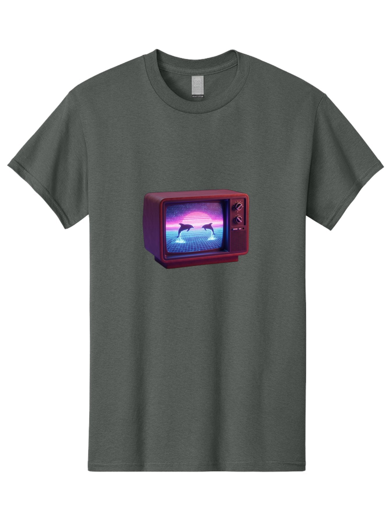Two-Dolphins Men'S Graphic Tee, 100% Cotton, Comfortable Casual Summer Wear, Machine Washable, Retro Television, Vaporwave Aesthetic, Pixel Art, Dolphins, Sunset, 80S Nostalgia, Pixelated Graphics, Synthwave, Retrofuturism, Old School Tv Bac526 9