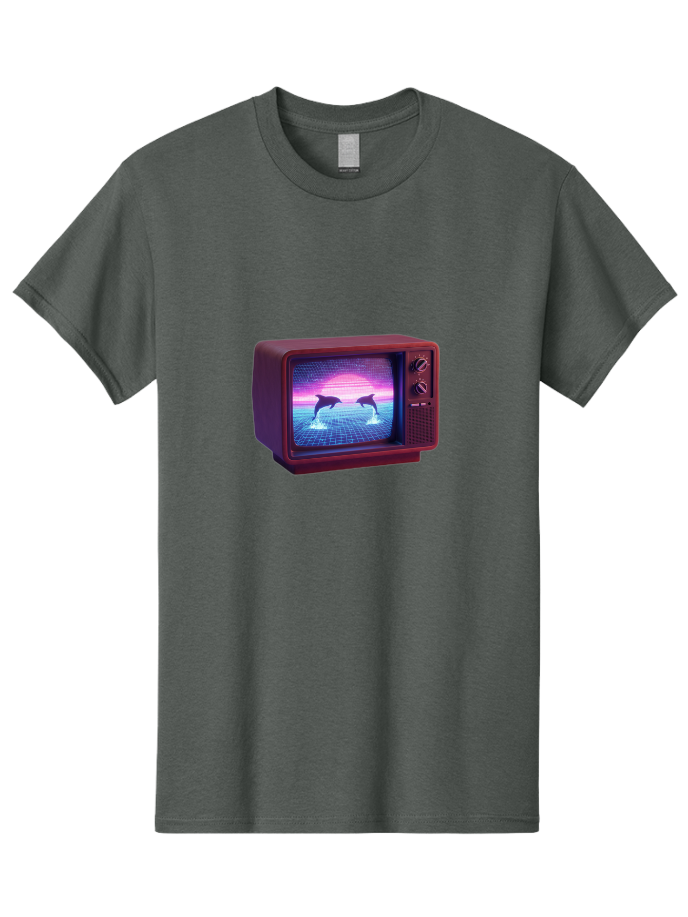 Two-Dolphins Men'S Graphic Tee, 100% Cotton, Comfortable Casual Summer Wear, Machine Washable, Retro Television, Vaporwave Aesthetic, Pixel Art, Dolphins, Sunset, 80S Nostalgia, Pixelated Graphics, Synthwave, Retrofuturism, Old School Tv Bac526 5