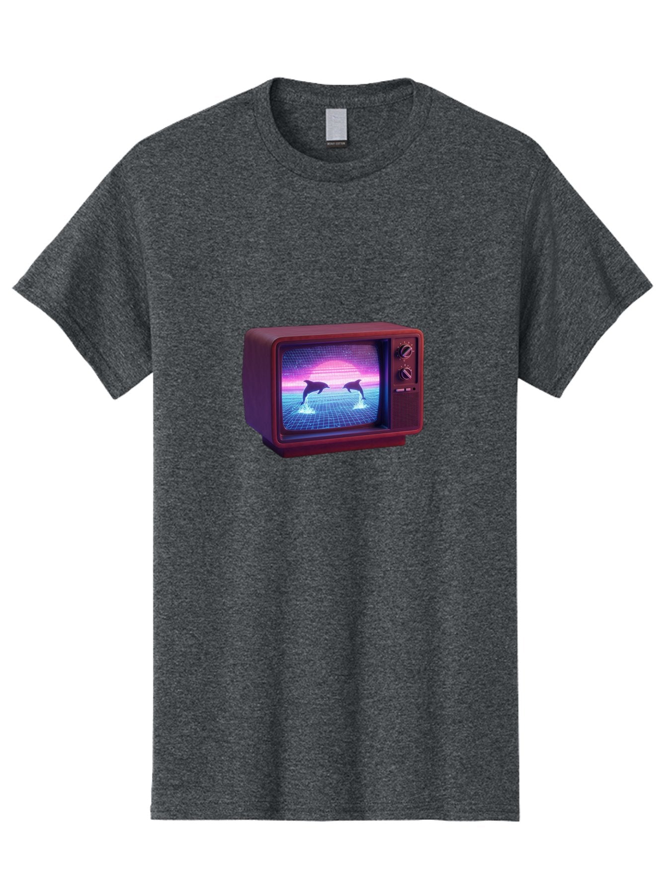 Two-Dolphins Men'S Graphic Tee, 100% Cotton, Comfortable Casual Summer Wear, Machine Washable, Retro Television, Vaporwave Aesthetic, Pixel Art, Dolphins, Sunset, 80S Nostalgia, Pixelated Graphics, Synthwave, Retrofuturism, Old School Tv Bac526 13