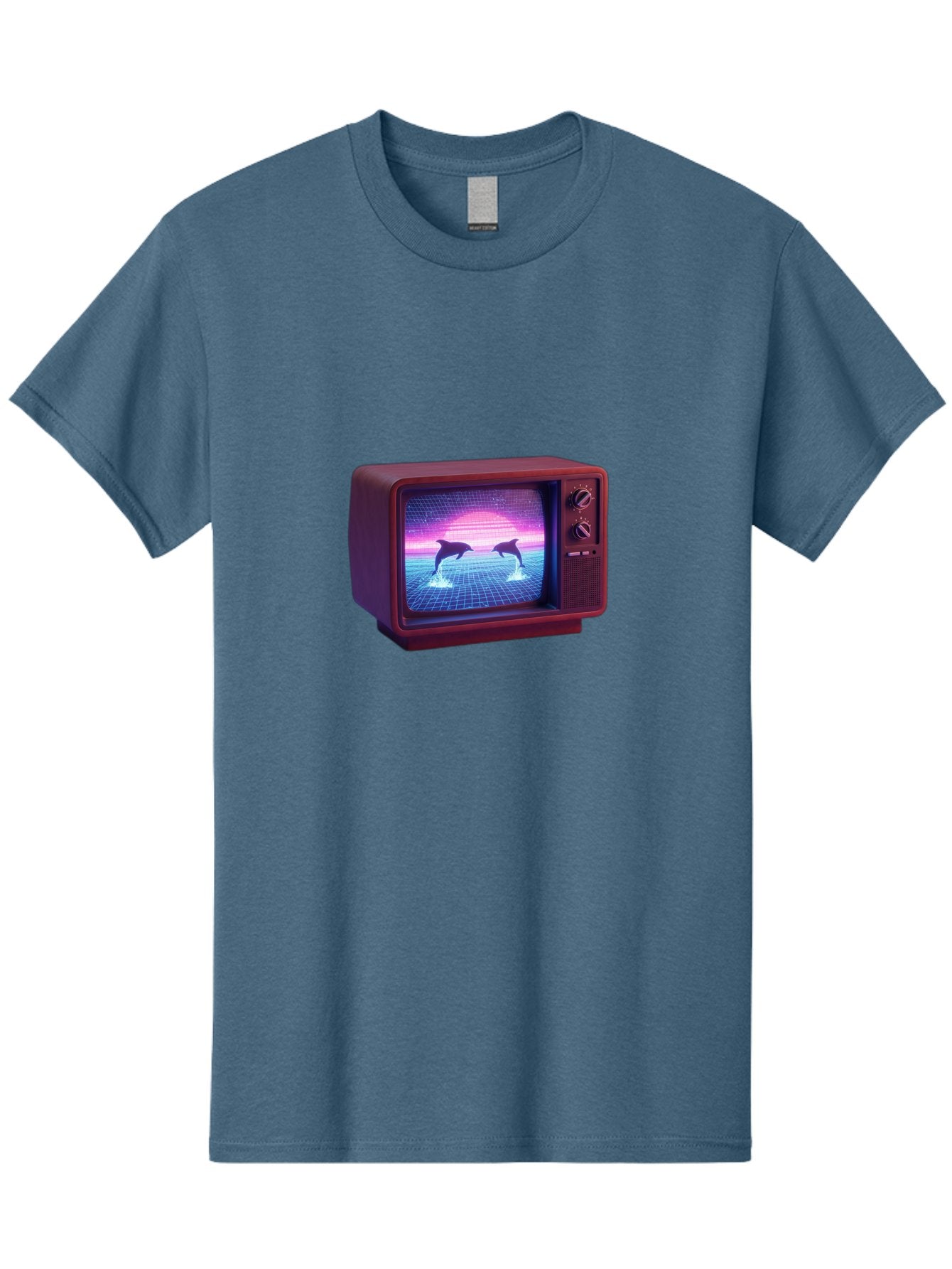 Two-Dolphins Men'S Graphic Tee, 100% Cotton, Comfortable Casual Summer Wear, Machine Washable, Retro Television, Vaporwave Aesthetic, Pixel Art, Dolphins, Sunset, 80S Nostalgia, Pixelated Graphics, Synthwave, Retrofuturism, Old School Tv Bac526 3