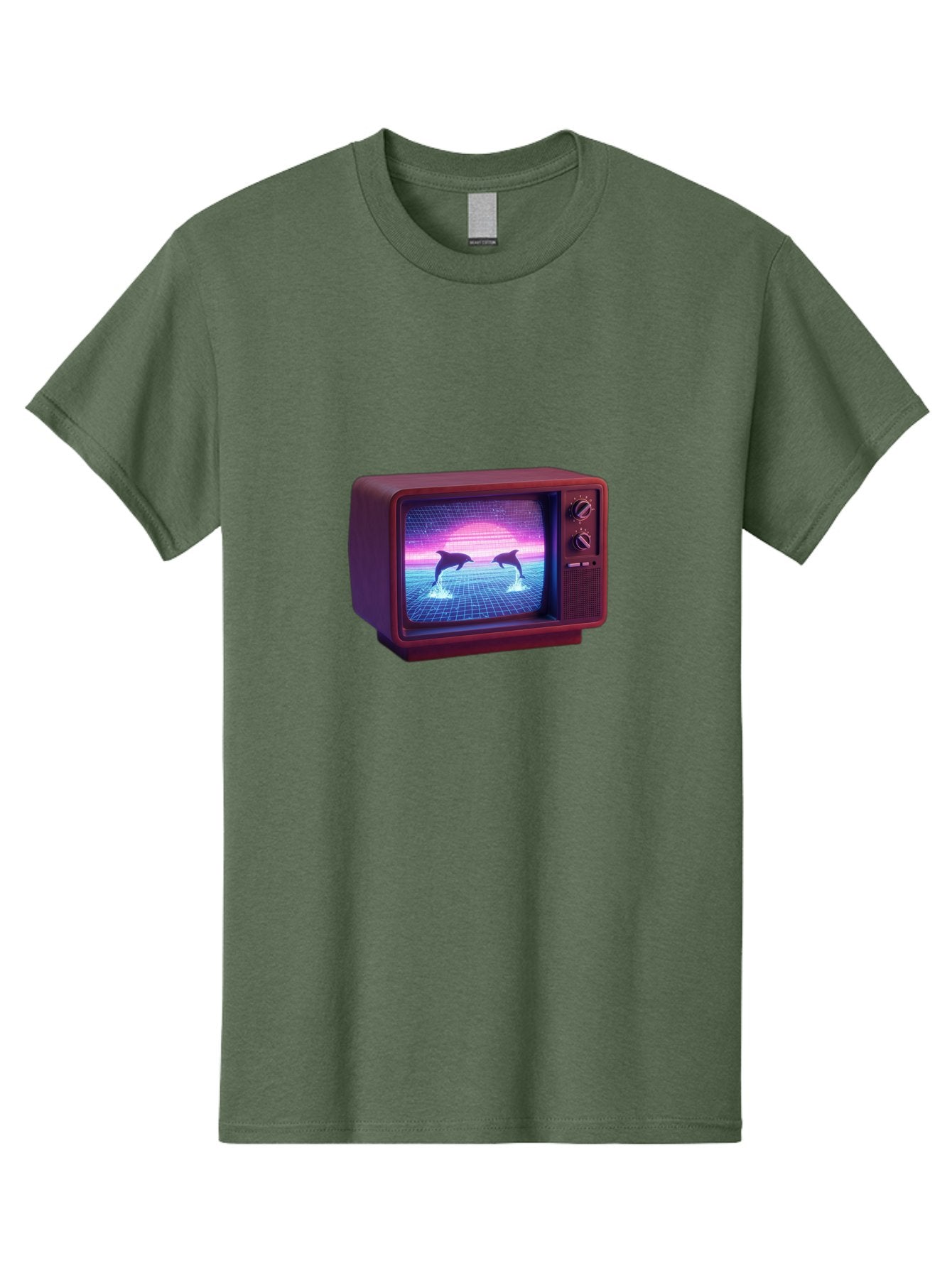 Two-Dolphins Men'S Graphic Tee, 100% Cotton, Comfortable Casual Summer Wear, Machine Washable, Retro Television, Vaporwave Aesthetic, Pixel Art, Dolphins, Sunset, 80S Nostalgia, Pixelated Graphics, Synthwave, Retrofuturism, Old School Tv Bac526 10