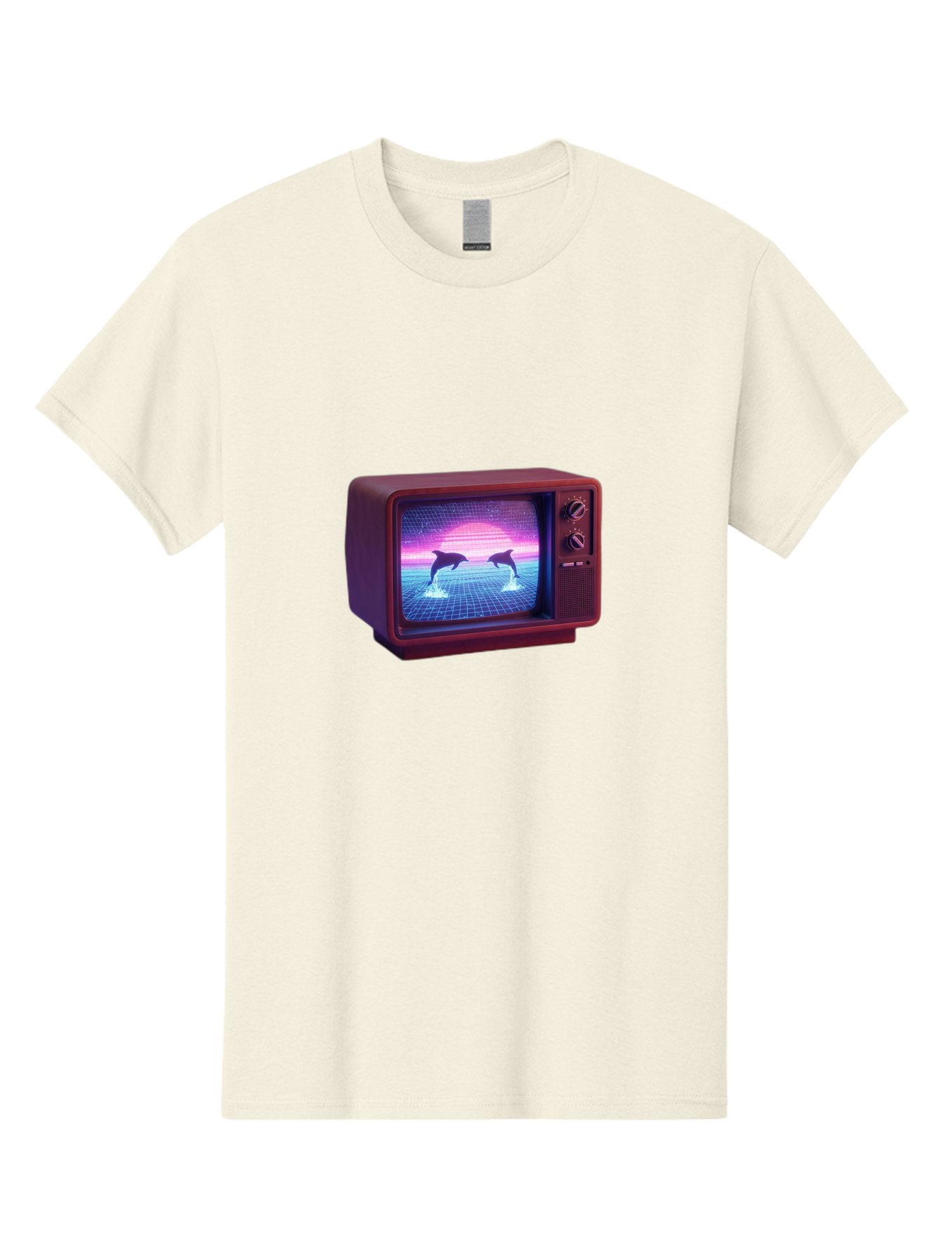 Two-Dolphins Men'S Graphic Tee, 100% Cotton, Comfortable Casual Summer Wear, Machine Washable, Retro Television, Vaporwave Aesthetic, Pixel Art, Dolphins, Sunset, 80S Nostalgia, Pixelated Graphics, Synthwave, Retrofuturism, Old School Tv Bac526 12