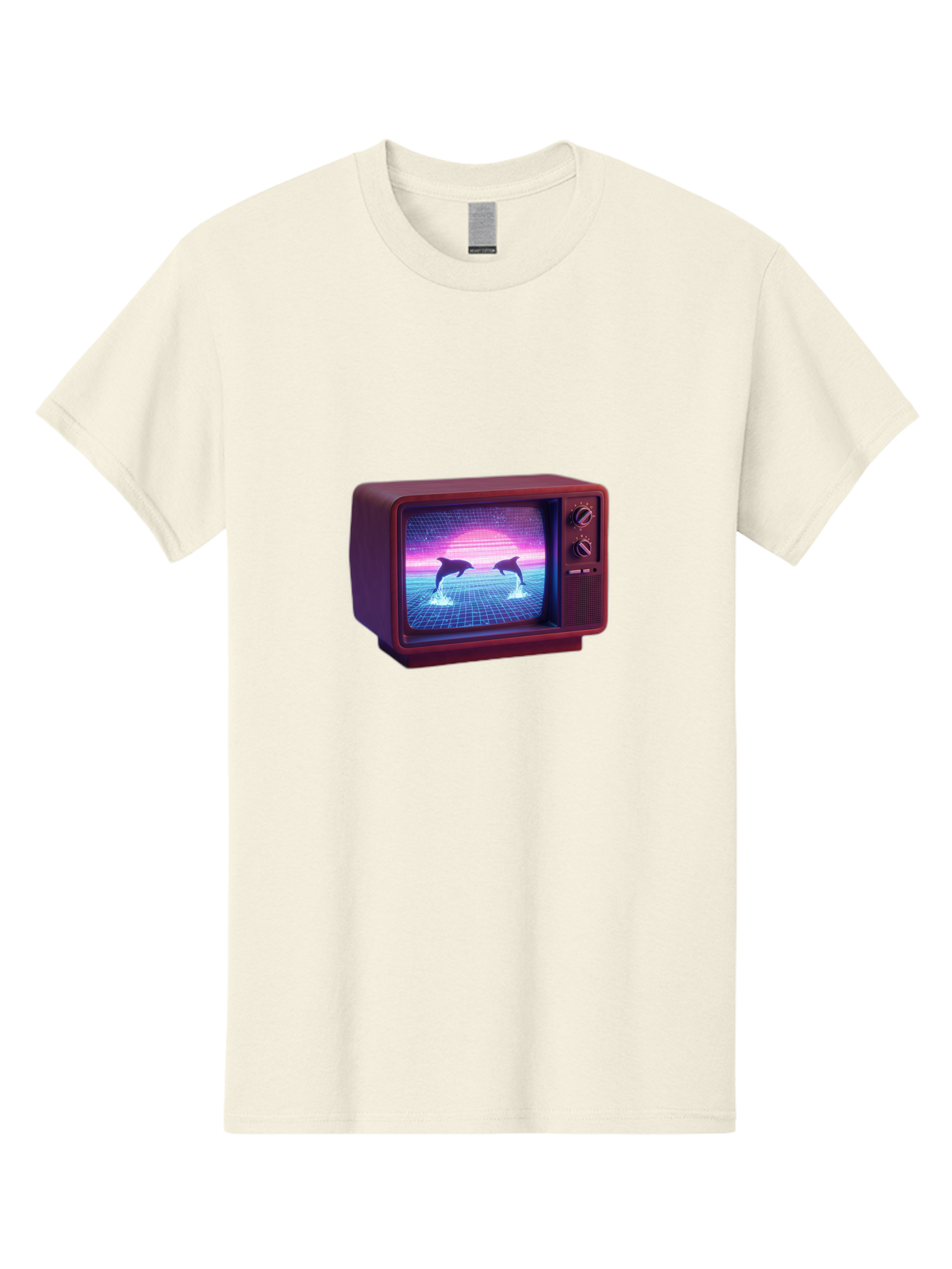 Two-Dolphins Men'S Graphic Tee, 100% Cotton, Comfortable Casual Summer Wear, Machine Washable, Retro Television, Vaporwave Aesthetic, Pixel Art, Dolphins, Sunset, 80S Nostalgia, Pixelated Graphics, Synthwave, Retrofuturism, Old School Tv Bac526 3
