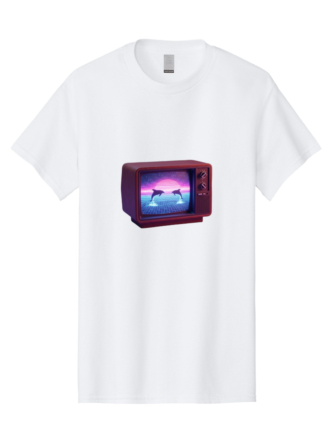 Two-Dolphins Men'S Graphic Tee, 100% Cotton, Comfortable Casual Summer Wear, Machine Washable, Retro Television, Vaporwave Aesthetic, Pixel Art, Dolphins, Sunset, 80S Nostalgia, Pixelated Graphics, Synthwave, Retrofuturism, Old School Tv Bac526 15