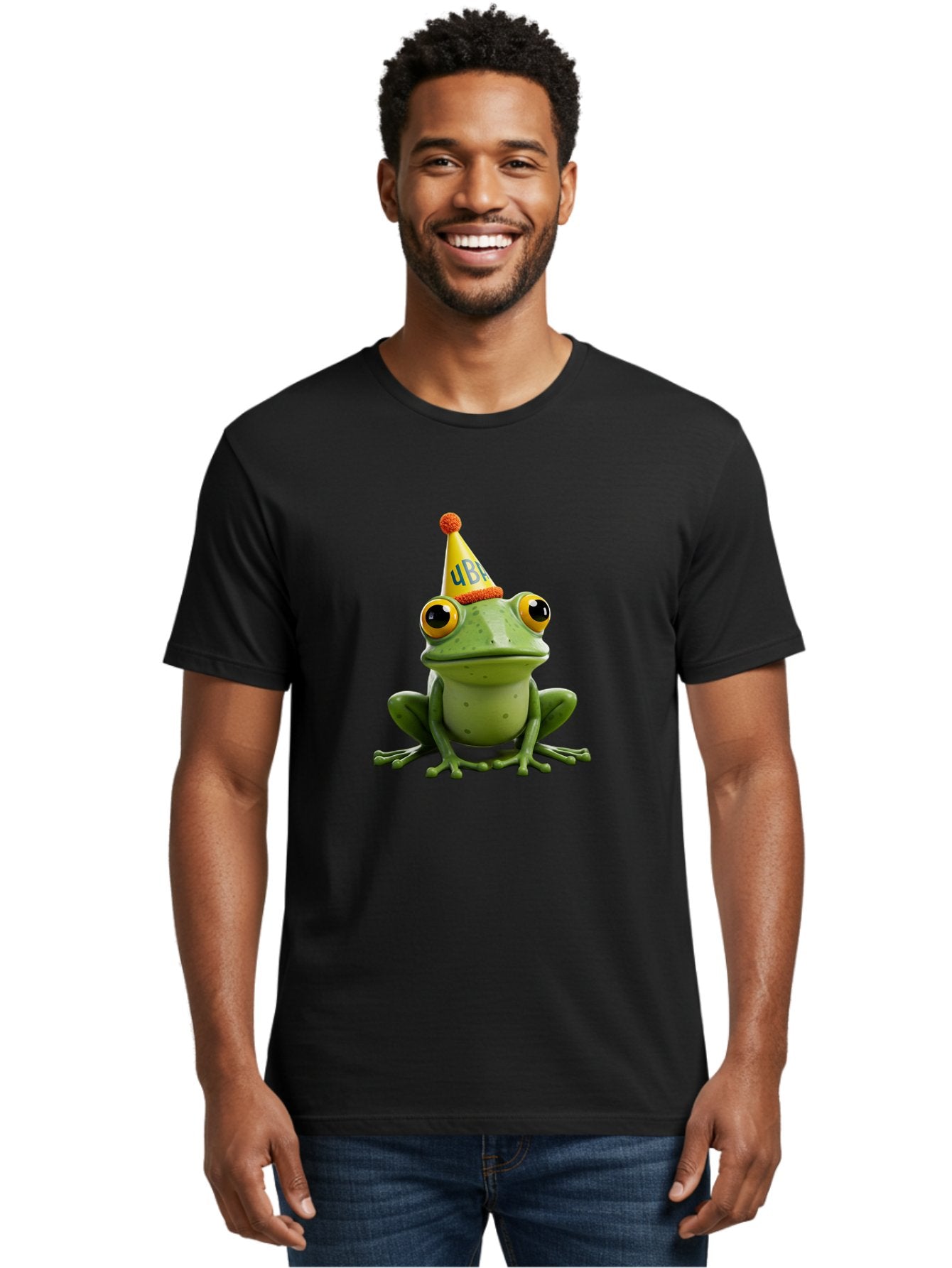 Ube-Frog Men'S Graphic Tee, 100% Cotton, Comfortable Casual Summer Wear, Machine Washable, Cartoon Frog, Party Hat, Funny Animal, Quirky Character, Amusement, Comical Illustration, Festive Vibe, Humor, Meme Inspiration, Entertaining Graphic Bac530 24