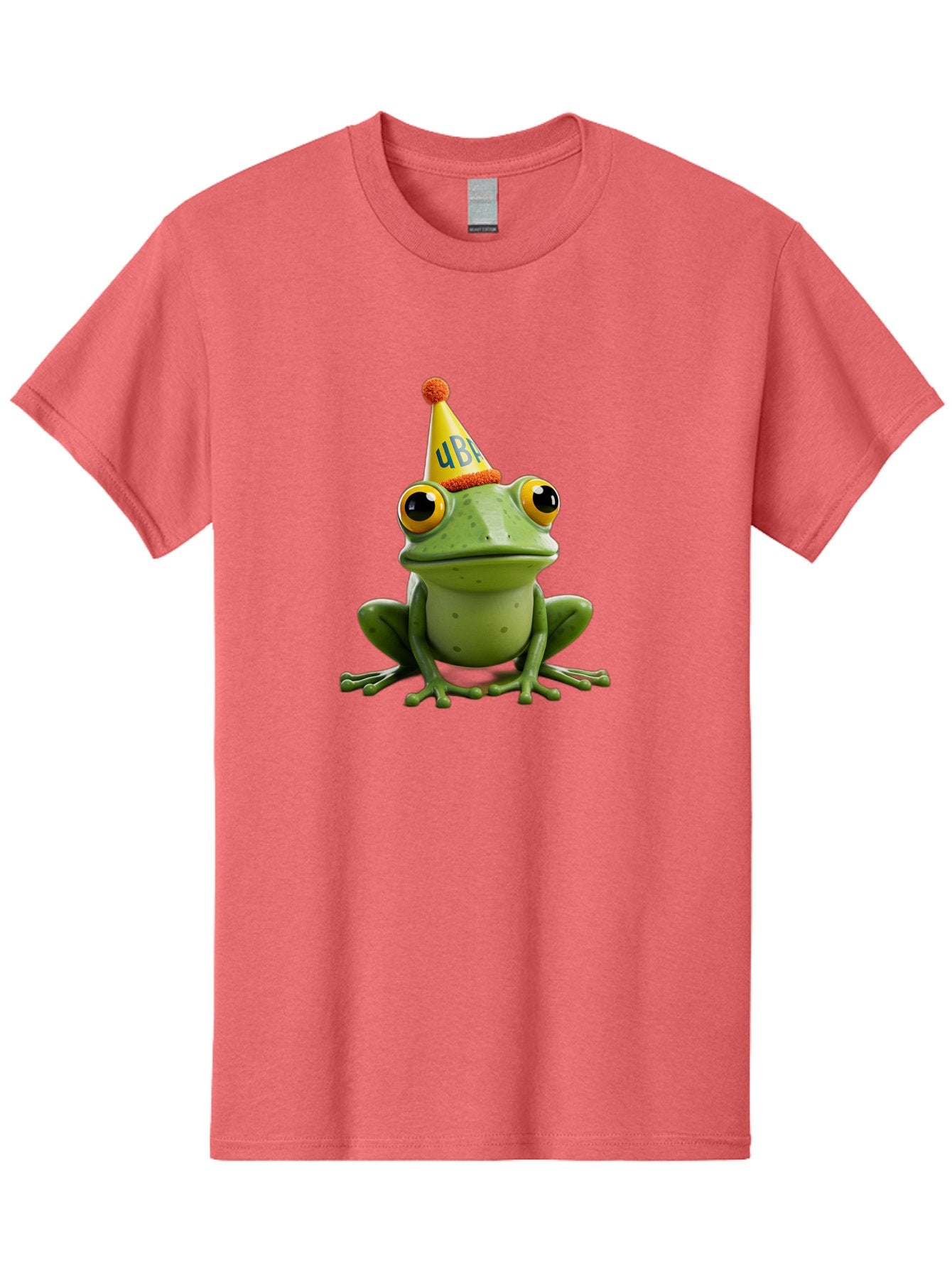 Ube-Frog Men'S Graphic Tee, 100% Cotton, Comfortable Casual Summer Wear, Machine Washable, Cartoon Frog, Party Hat, Funny Animal, Quirky Character, Amusement, Comical Illustration, Festive Vibe, Humor, Meme Inspiration, Entertaining Graphic Bac530 3