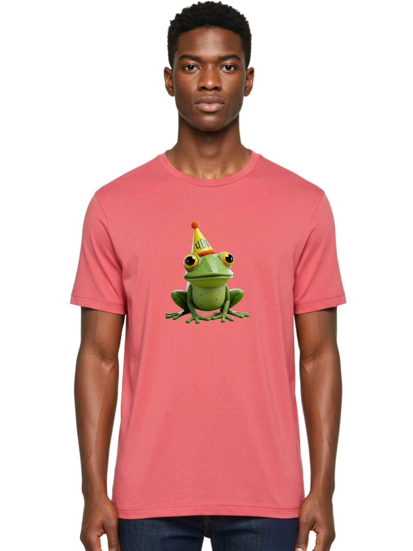 Ube-Frog Men'S Graphic Tee, 100% Cotton, Comfortable Casual Summer Wear, Machine Washable, Cartoon Frog, Party Hat, Funny Animal, Quirky Character, Amusement, Comical Illustration, Festive Vibe, Humor, Meme Inspiration, Entertaining Graphic Bac530 24