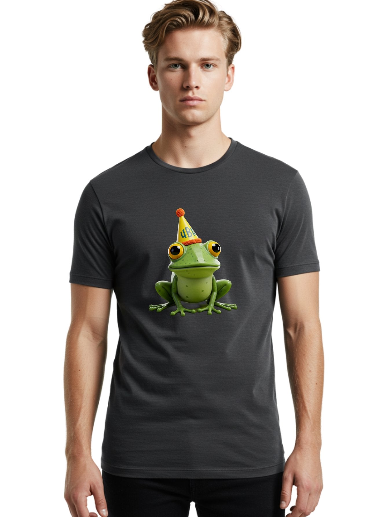 Ube-Frog Men'S Graphic Tee, 100% Cotton, Comfortable Casual Summer Wear, Machine Washable, Cartoon Frog, Party Hat, Funny Animal, Quirky Character, Amusement, Comical Illustration, Festive Vibe, Humor, Meme Inspiration, Entertaining Graphic Bac530 19