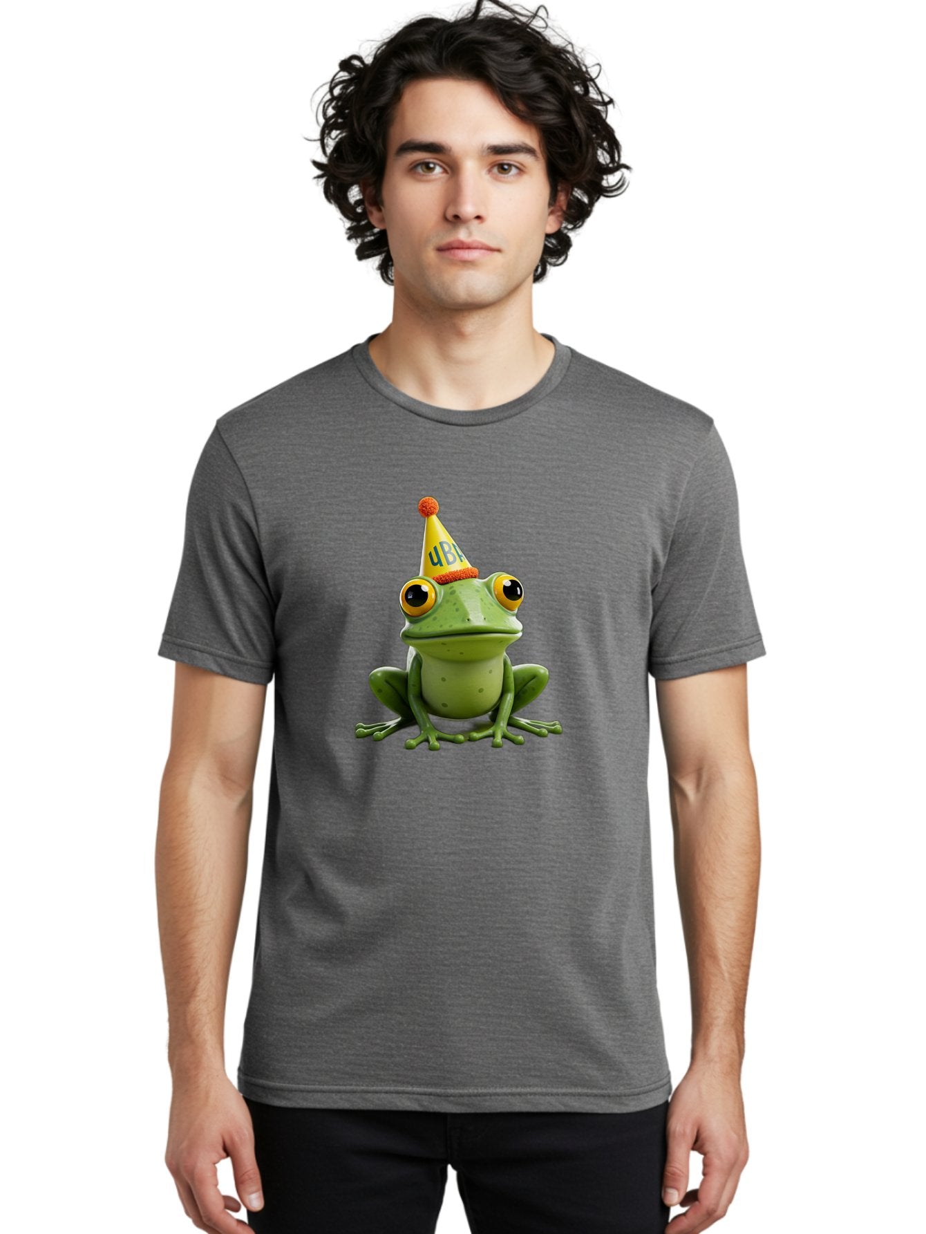 Ube-Frog Men'S Graphic Tee, 100% Cotton, Comfortable Casual Summer Wear, Machine Washable, Cartoon Frog, Party Hat, Funny Animal, Quirky Character, Amusement, Comical Illustration, Festive Vibe, Humor, Meme Inspiration, Entertaining Graphic Bac530 16