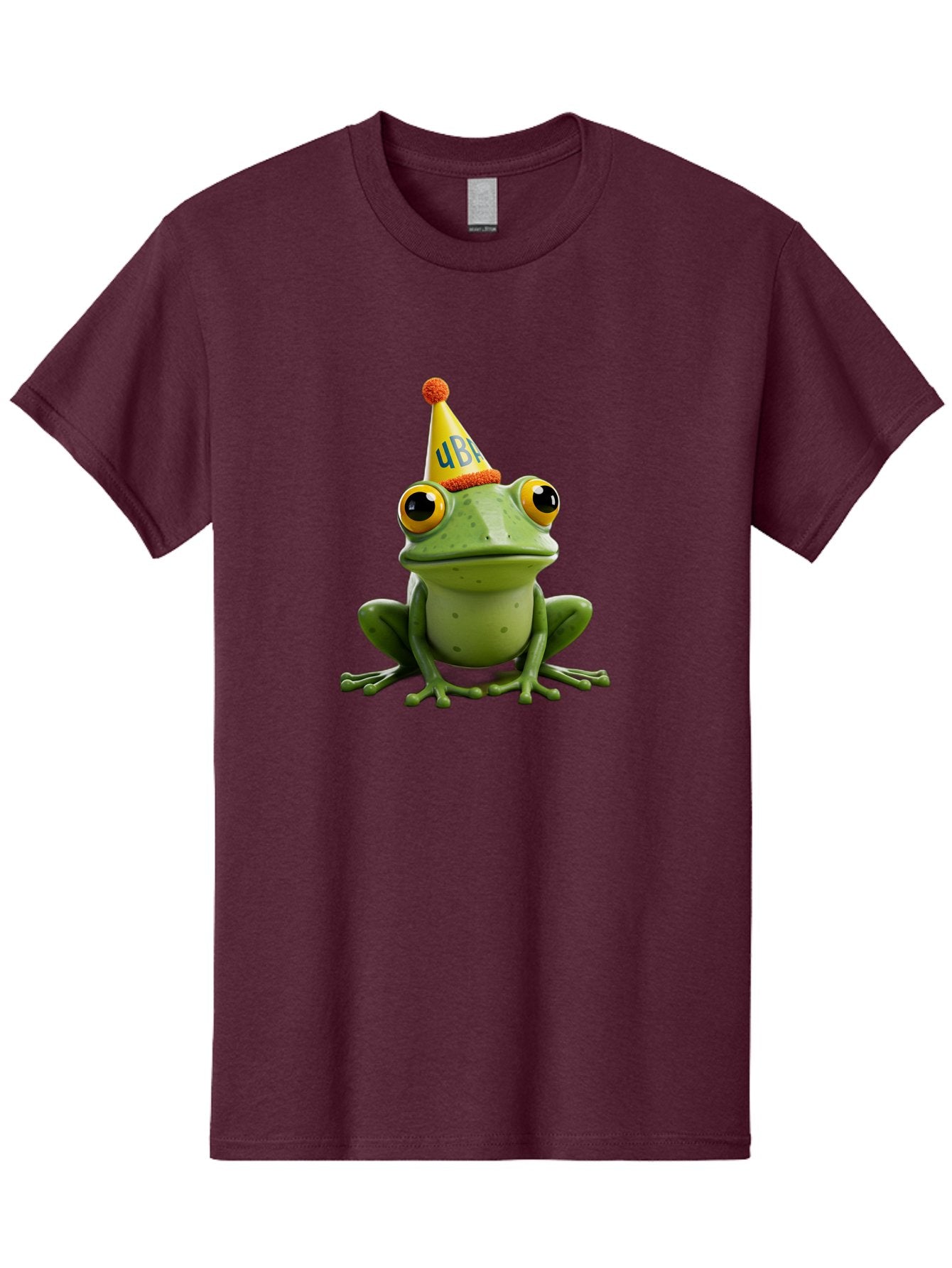 Ube-Frog Men'S Graphic Tee, 100% Cotton, Comfortable Casual Summer Wear, Machine Washable, Cartoon Frog, Party Hat, Funny Animal, Quirky Character, Amusement, Comical Illustration, Festive Vibe, Humor, Meme Inspiration, Entertaining Graphic Bac530