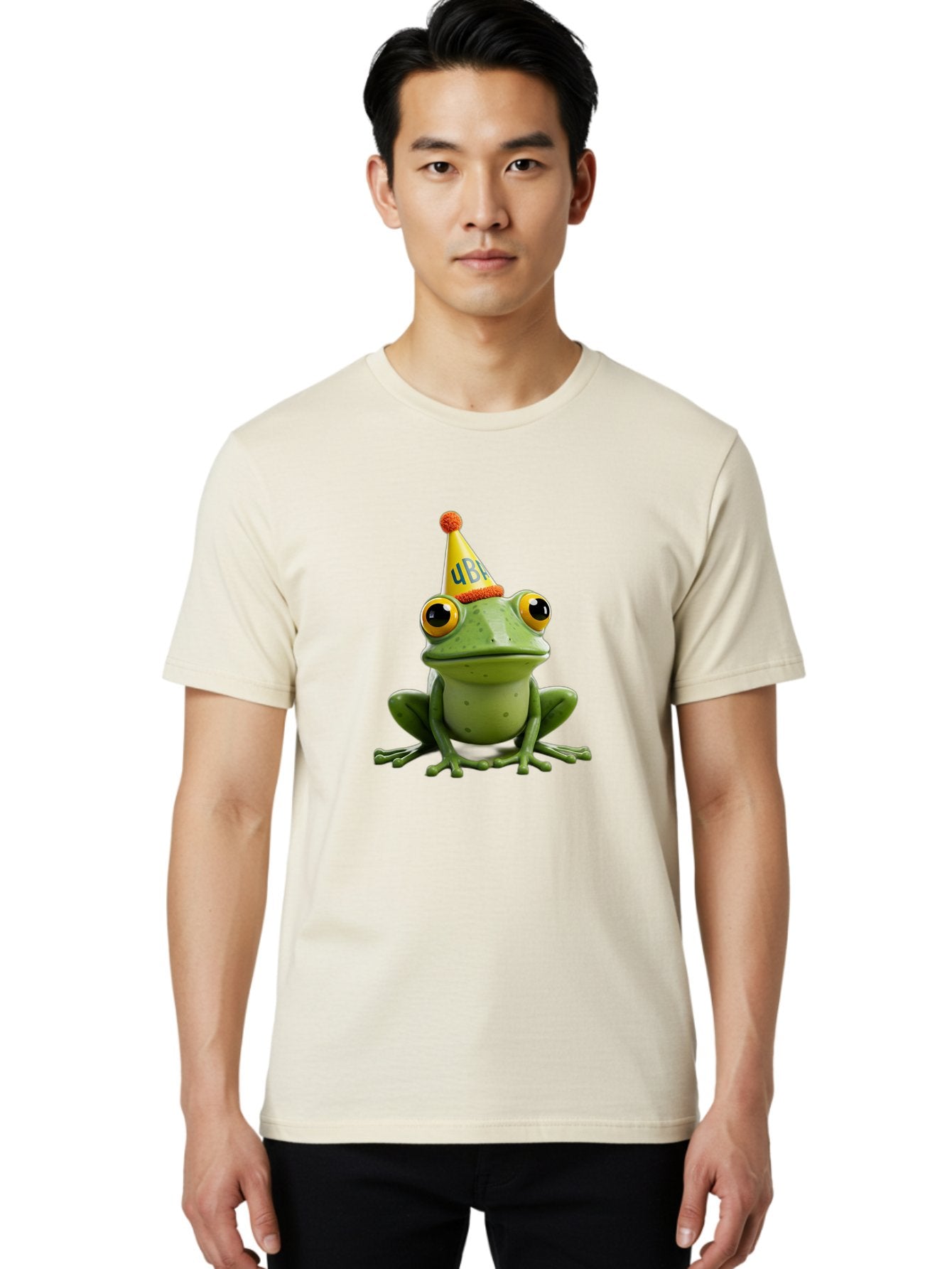 Ube-Frog Men'S Graphic Tee, 100% Cotton, Comfortable Casual Summer Wear, Machine Washable, Cartoon Frog, Party Hat, Funny Animal, Quirky Character, Amusement, Comical Illustration, Festive Vibe, Humor, Meme Inspiration, Entertaining Graphic Bac530 18