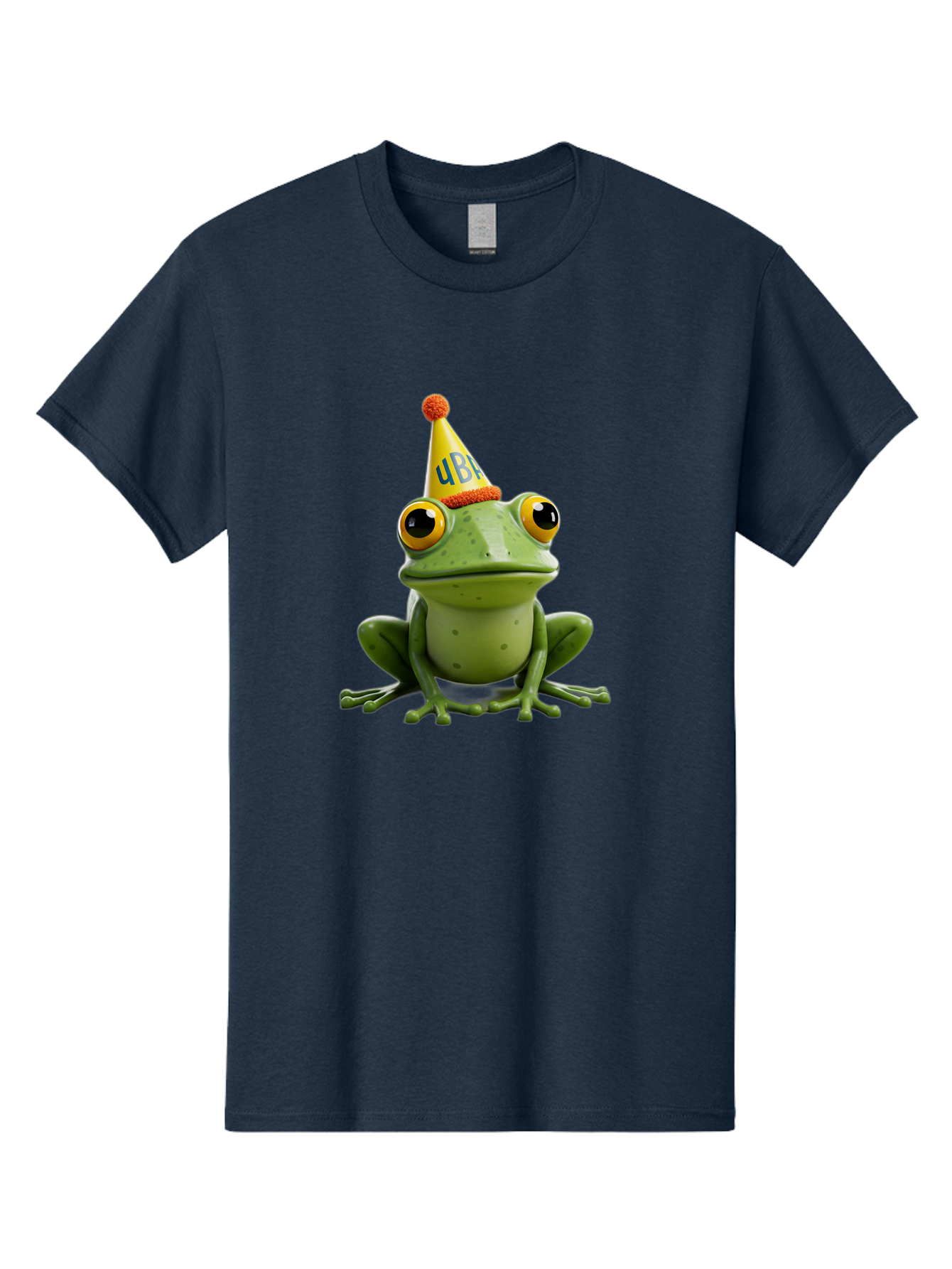 Ube-Frog Men'S Graphic Tee, 100% Cotton, Comfortable Casual Summer Wear, Machine Washable, Cartoon Frog, Party Hat, Funny Animal, Quirky Character, Amusement, Comical Illustration, Festive Vibe, Humor, Meme Inspiration, Entertaining Graphic Bac530