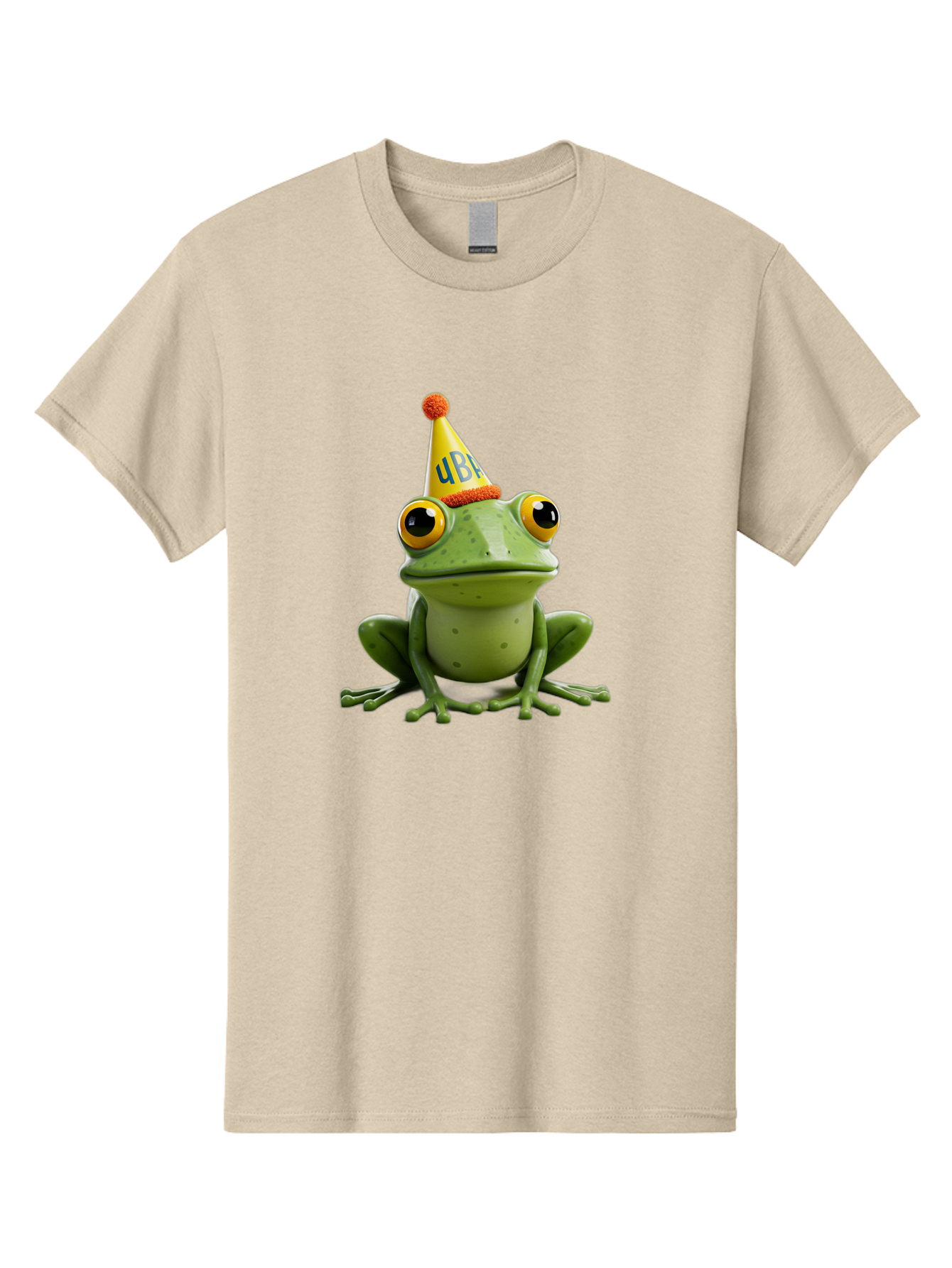 Ube-Frog Men'S Graphic Tee, 100% Cotton, Comfortable Casual Summer Wear, Machine Washable, Cartoon Frog, Party Hat, Funny Animal, Quirky Character, Amusement, Comical Illustration, Festive Vibe, Humor, Meme Inspiration, Entertaining Graphic Bac530