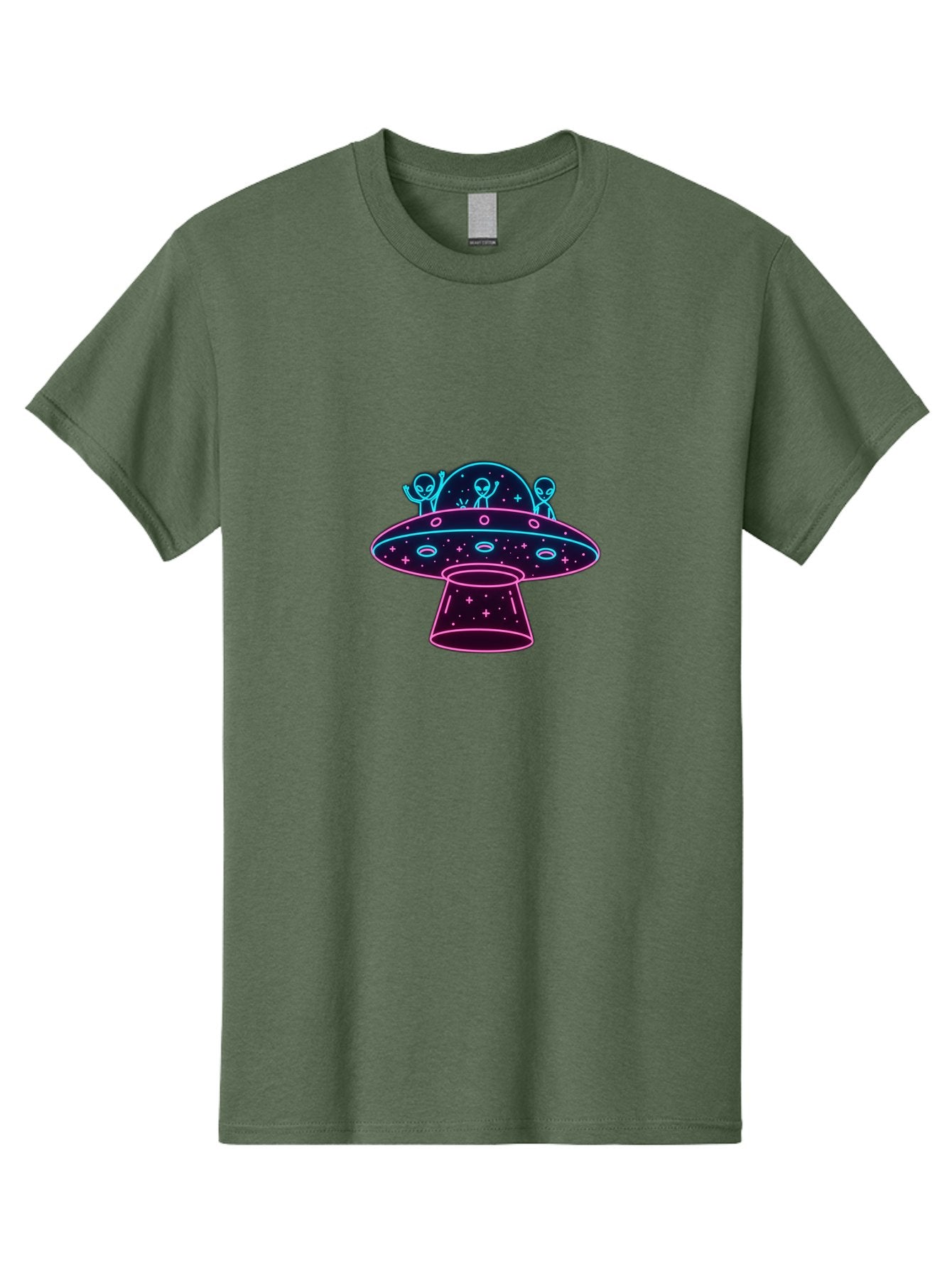 Ufo-Alien-Spaceship Men'S Graphic Tee, 100% Cotton, Comfortable Casual Summer Wear, Machine Washable, Alien Spaceship, Extraterrestrial Life, Futuristic Design, Neon Lights, Cosmic Travel, Stars, Universe Exploration, Mystic Ambiance, Bac531 15